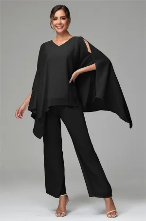 2 Pieces Flowy Split Sleeves Chiffon Mother Of The Bride Dress Pants Suits
