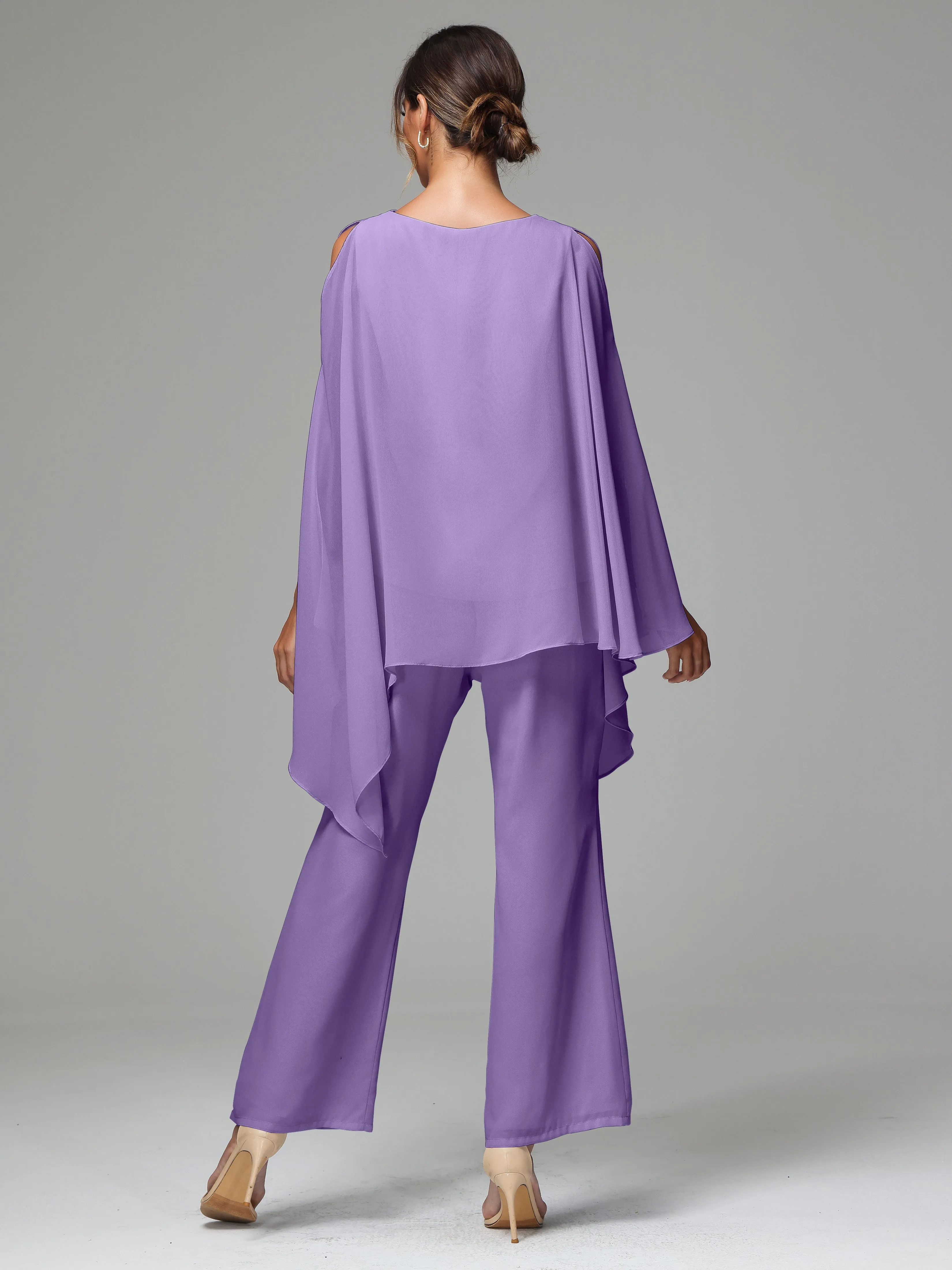 2 Pieces Flowy Split Sleeves Chiffon Mother Of The Bride Dress Pants Suits