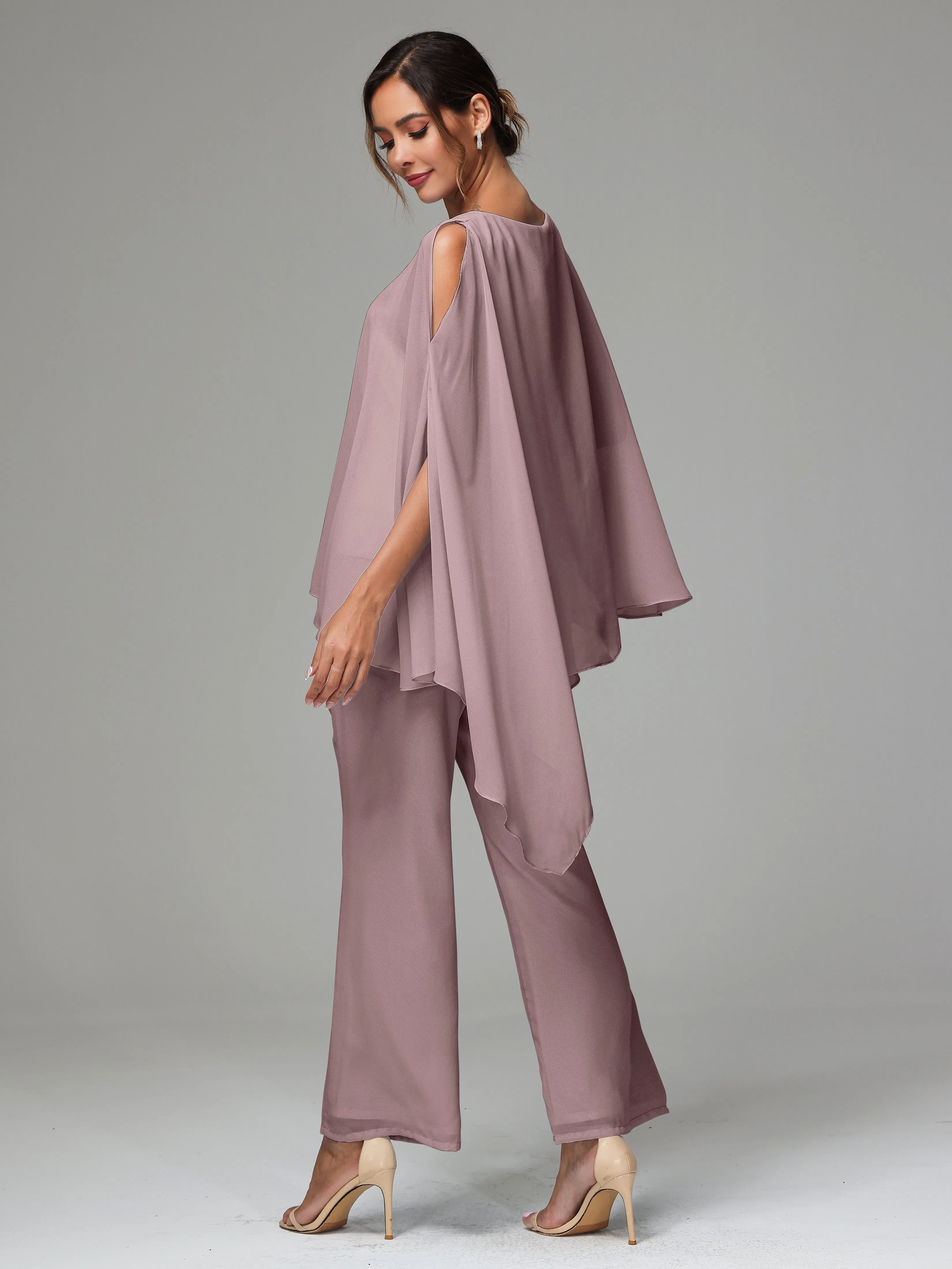 2 Pieces Flowy Split Sleeves Chiffon Mother Of The Bride Dress Pants Suits