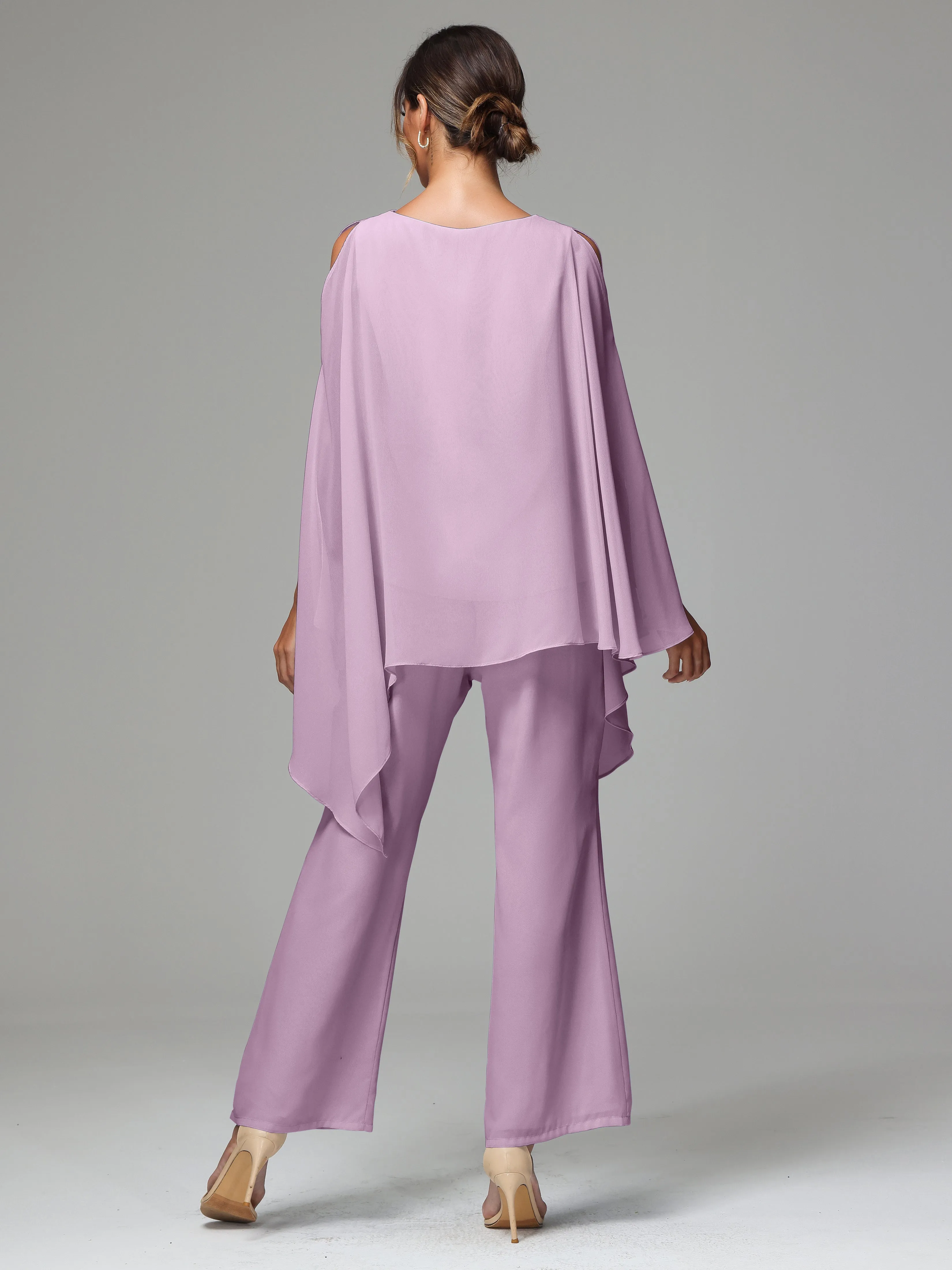 2 Pieces Flowy Split Sleeves Chiffon Mother Of The Bride Dress Pants Suits