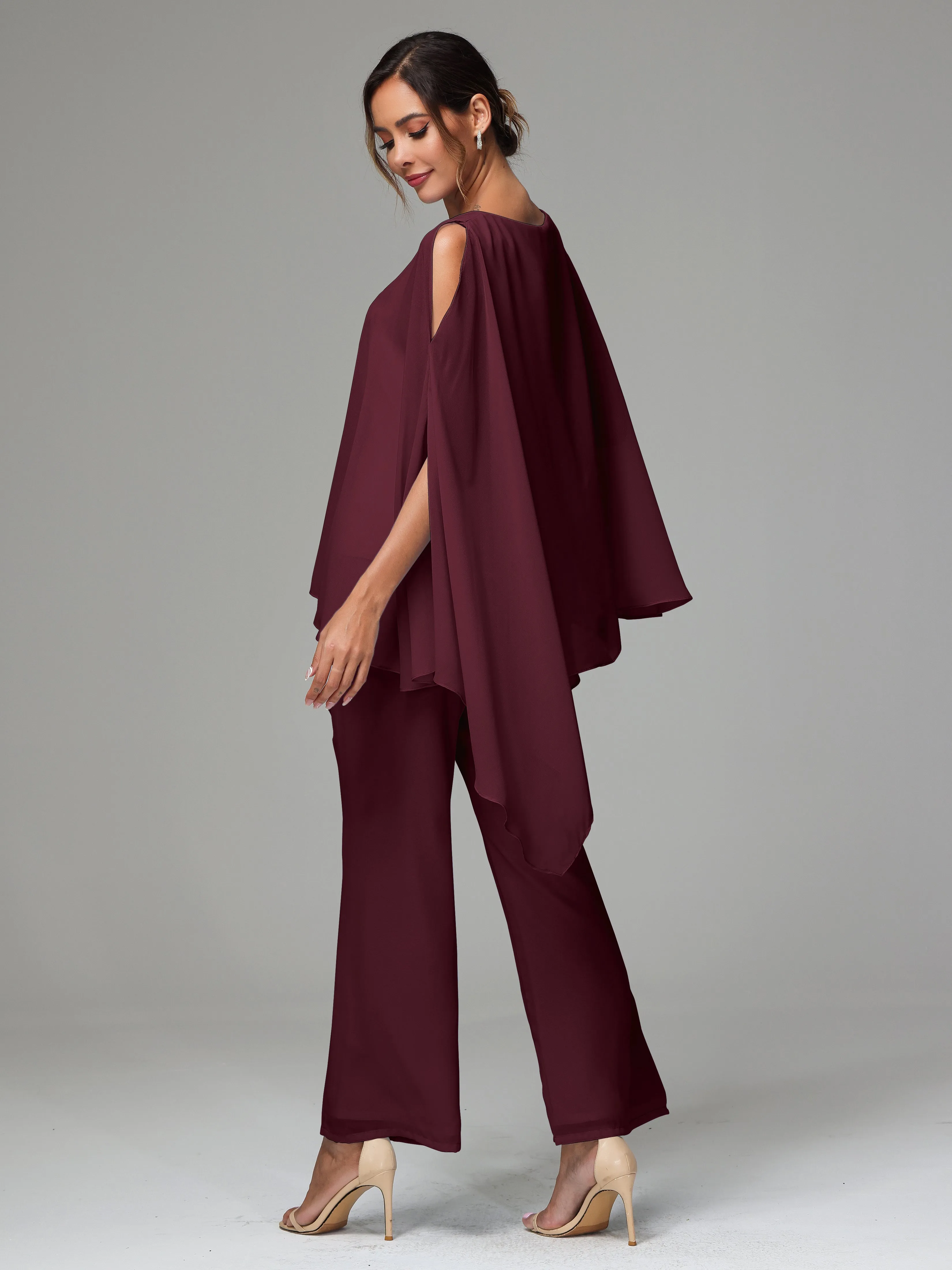 2 Pieces Flowy Split Sleeves Chiffon Mother Of The Bride Dress Pants Suits