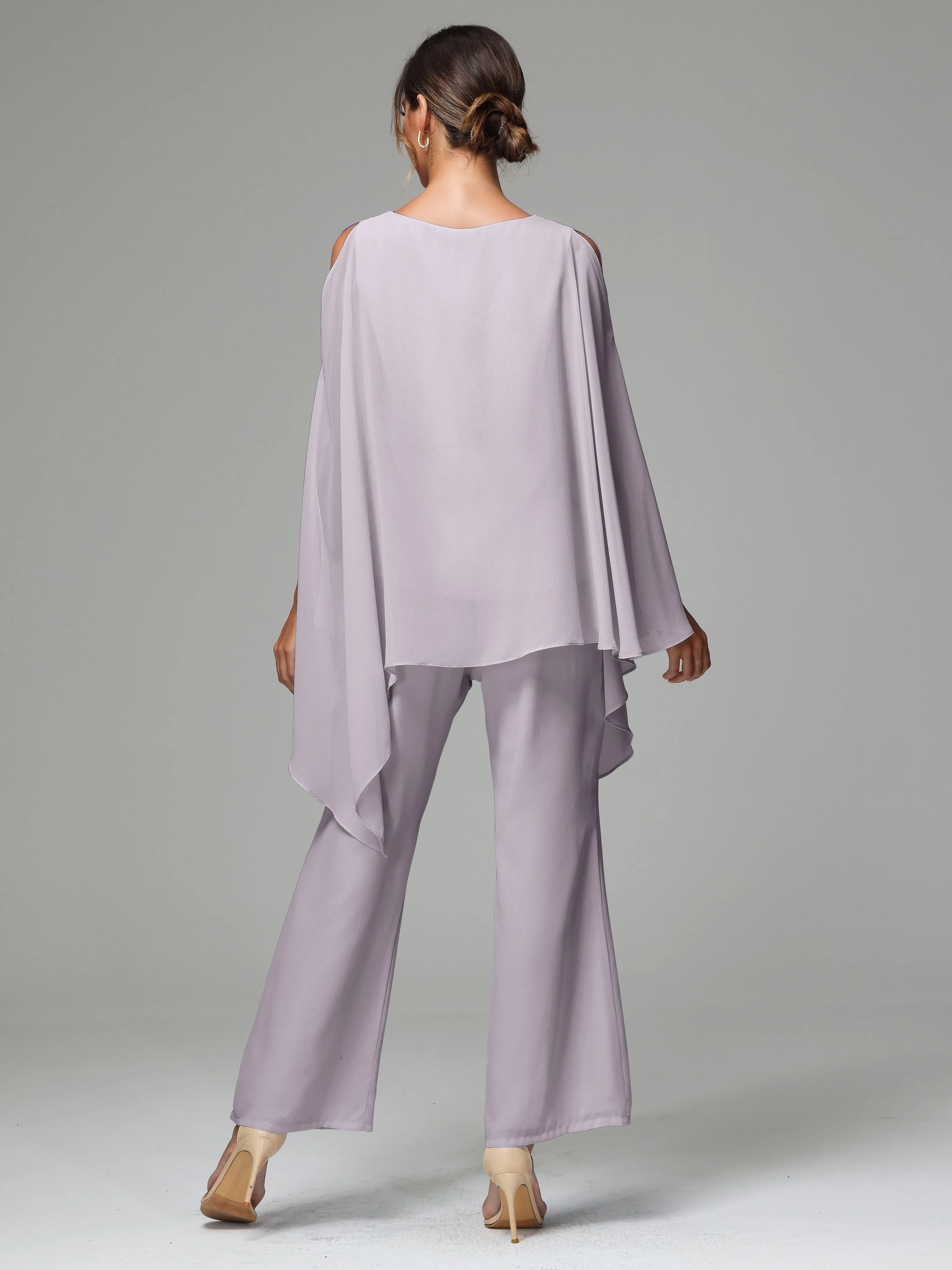 2 Pieces Flowy Split Sleeves Chiffon Mother Of The Bride Dress Pants Suits