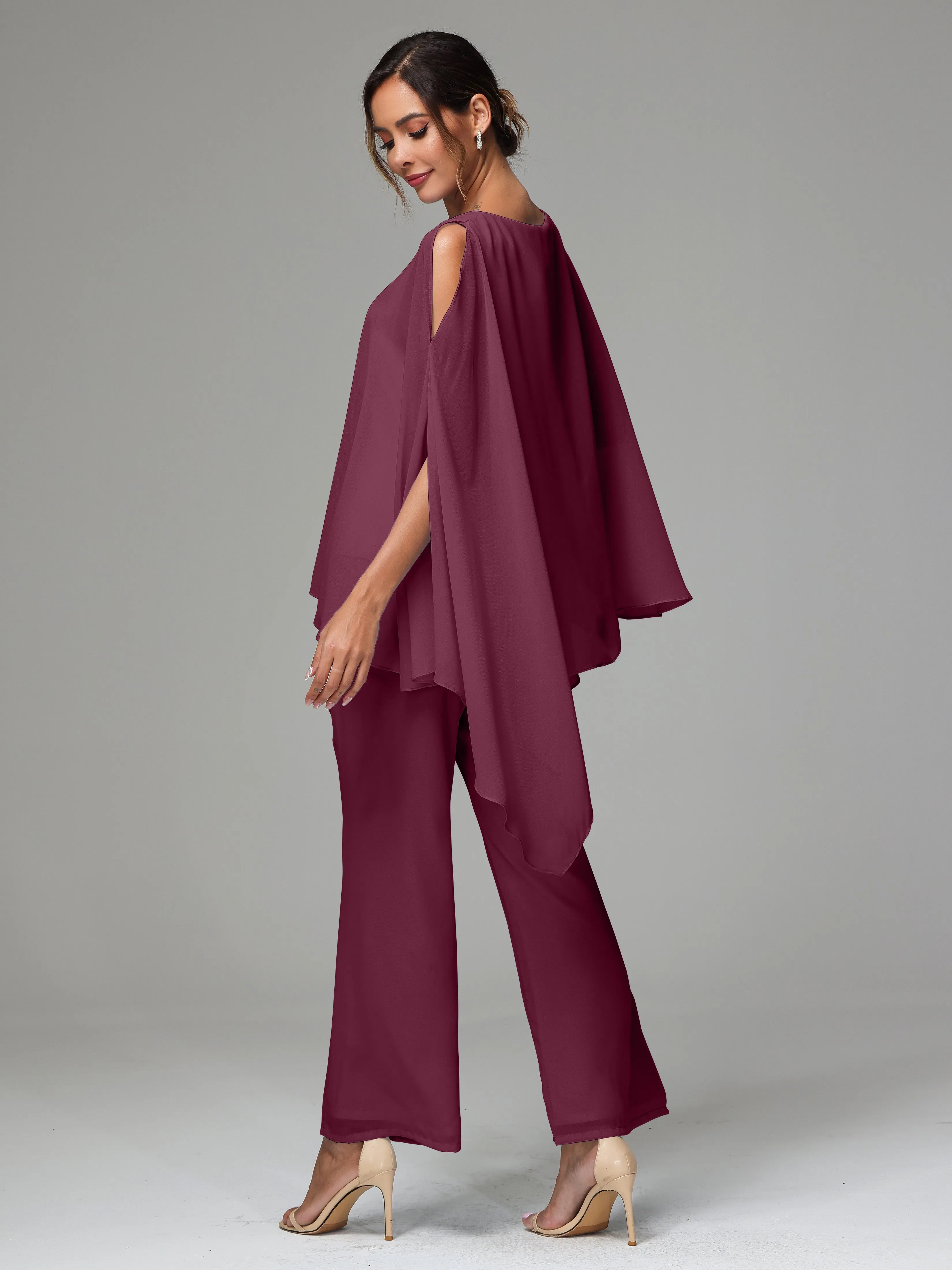 2 Pieces Flowy Split Sleeves Chiffon Mother Of The Bride Dress Pants Suits