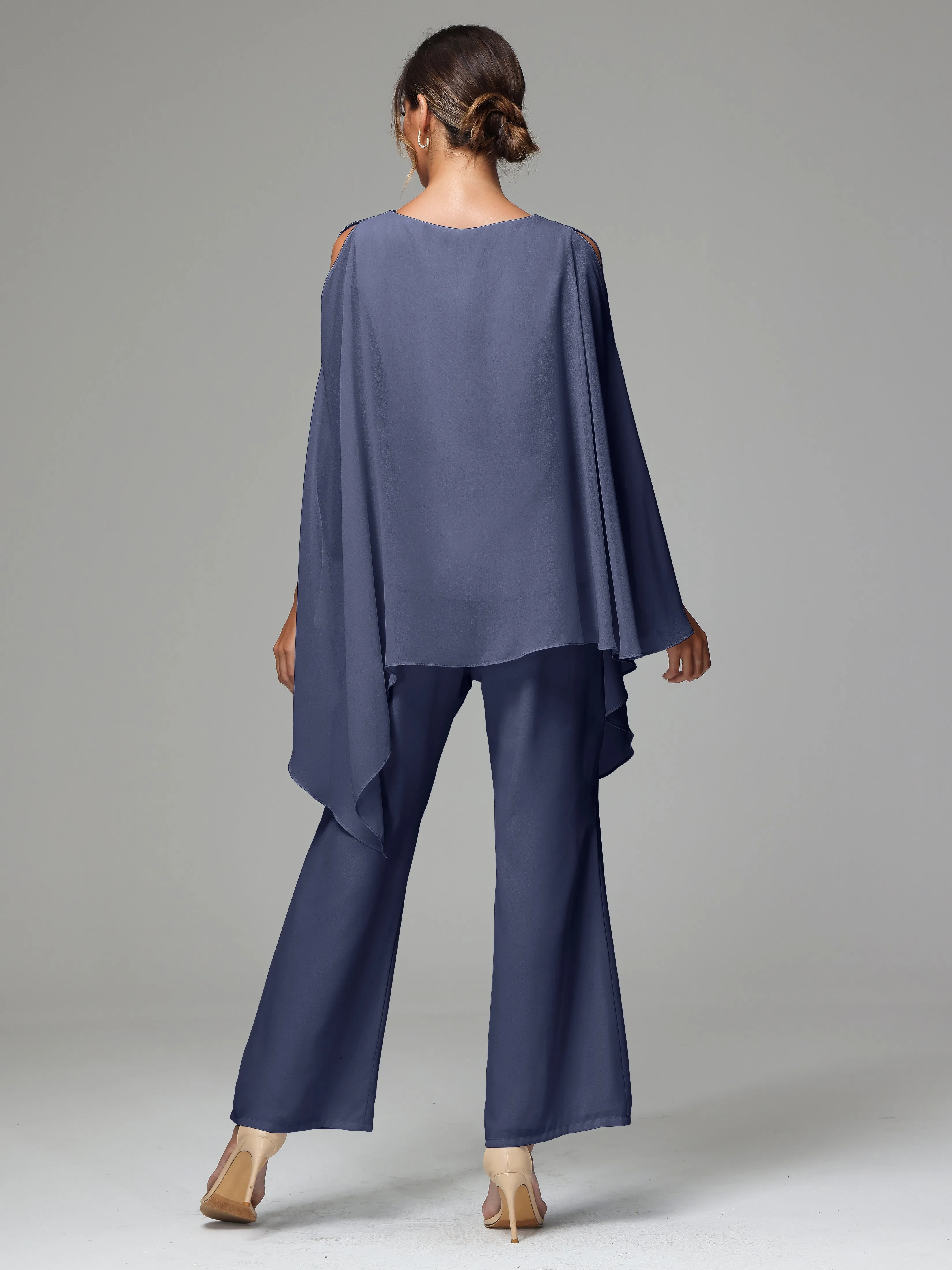 2 Pieces Flowy Split Sleeves Chiffon Mother Of The Bride Dress Pants Suits