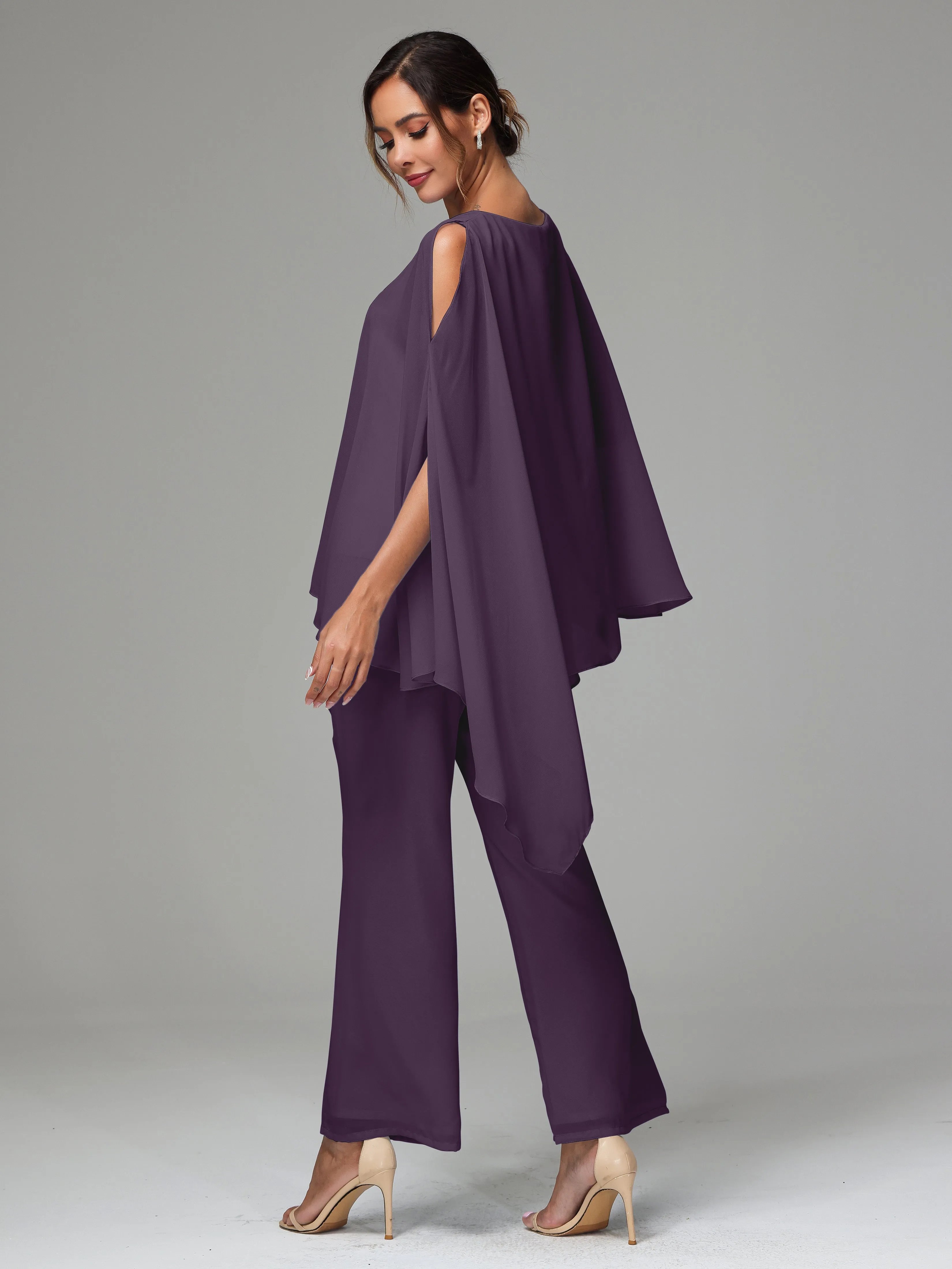 2 Pieces Flowy Split Sleeves Chiffon Mother Of The Bride Dress Pants Suits