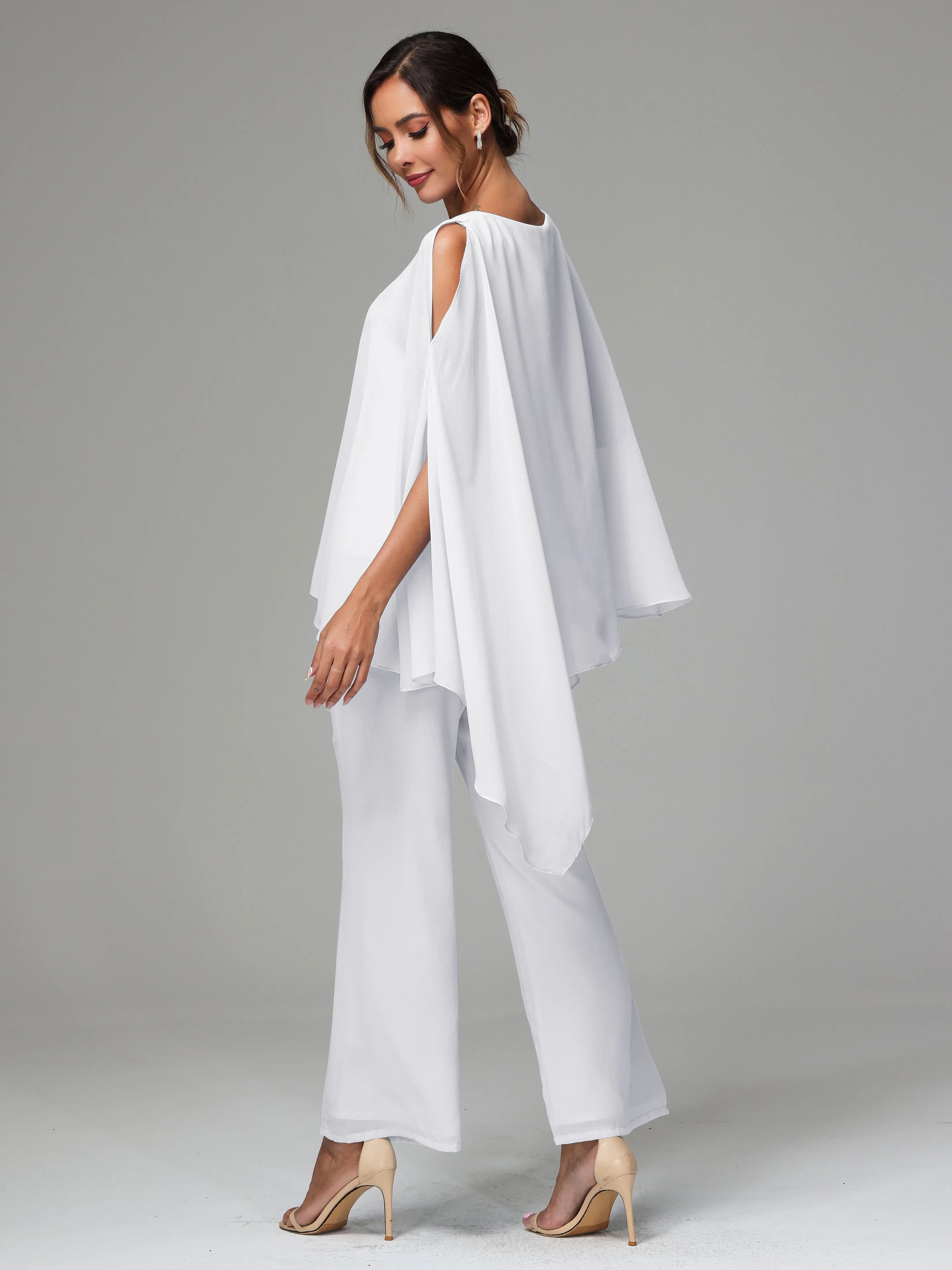 2 Pieces Flowy Split Sleeves Chiffon Mother Of The Bride Dress Pants Suits