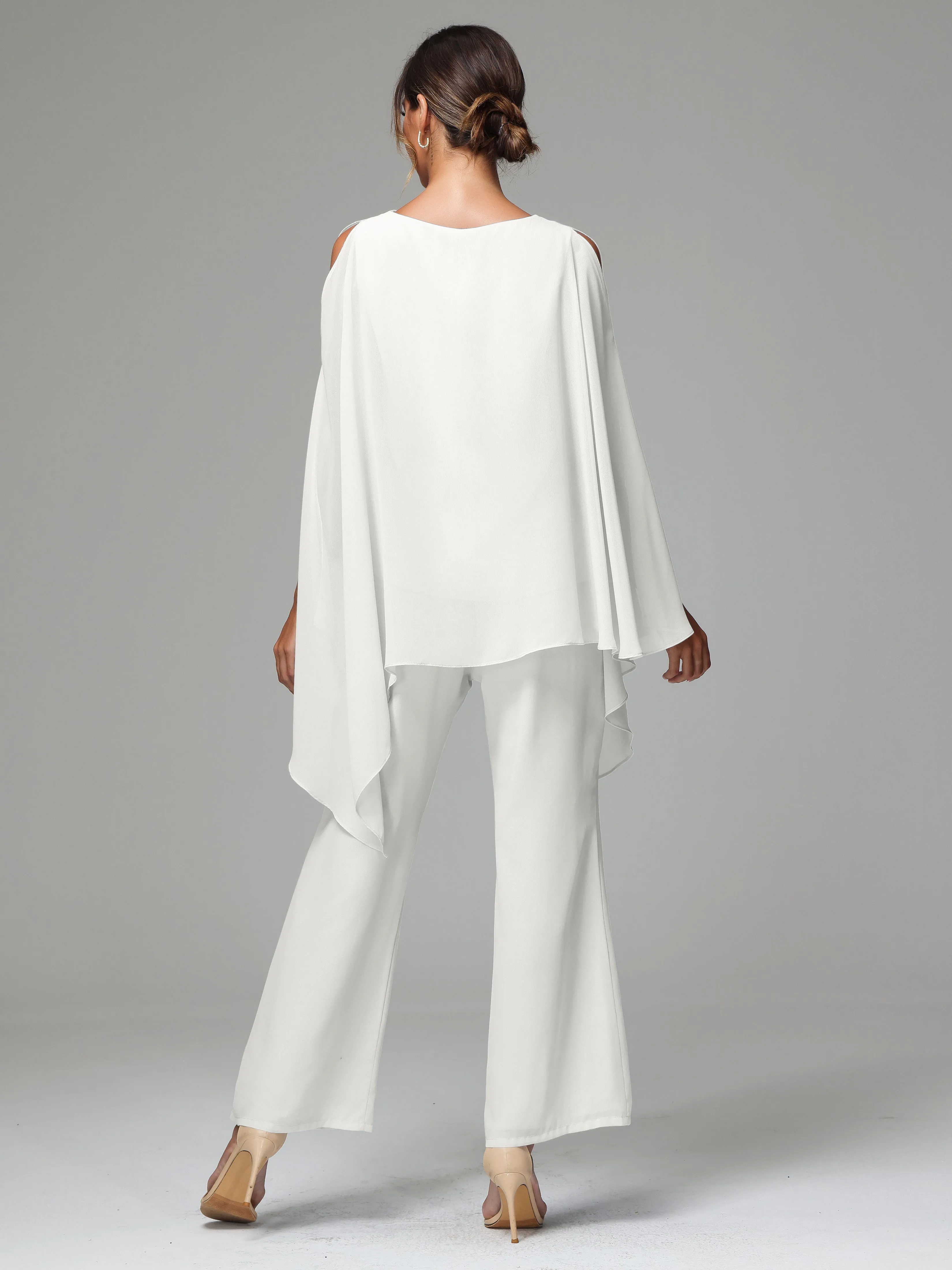 2 Pieces Flowy Split Sleeves Chiffon Mother Of The Bride Dress Pants Suits