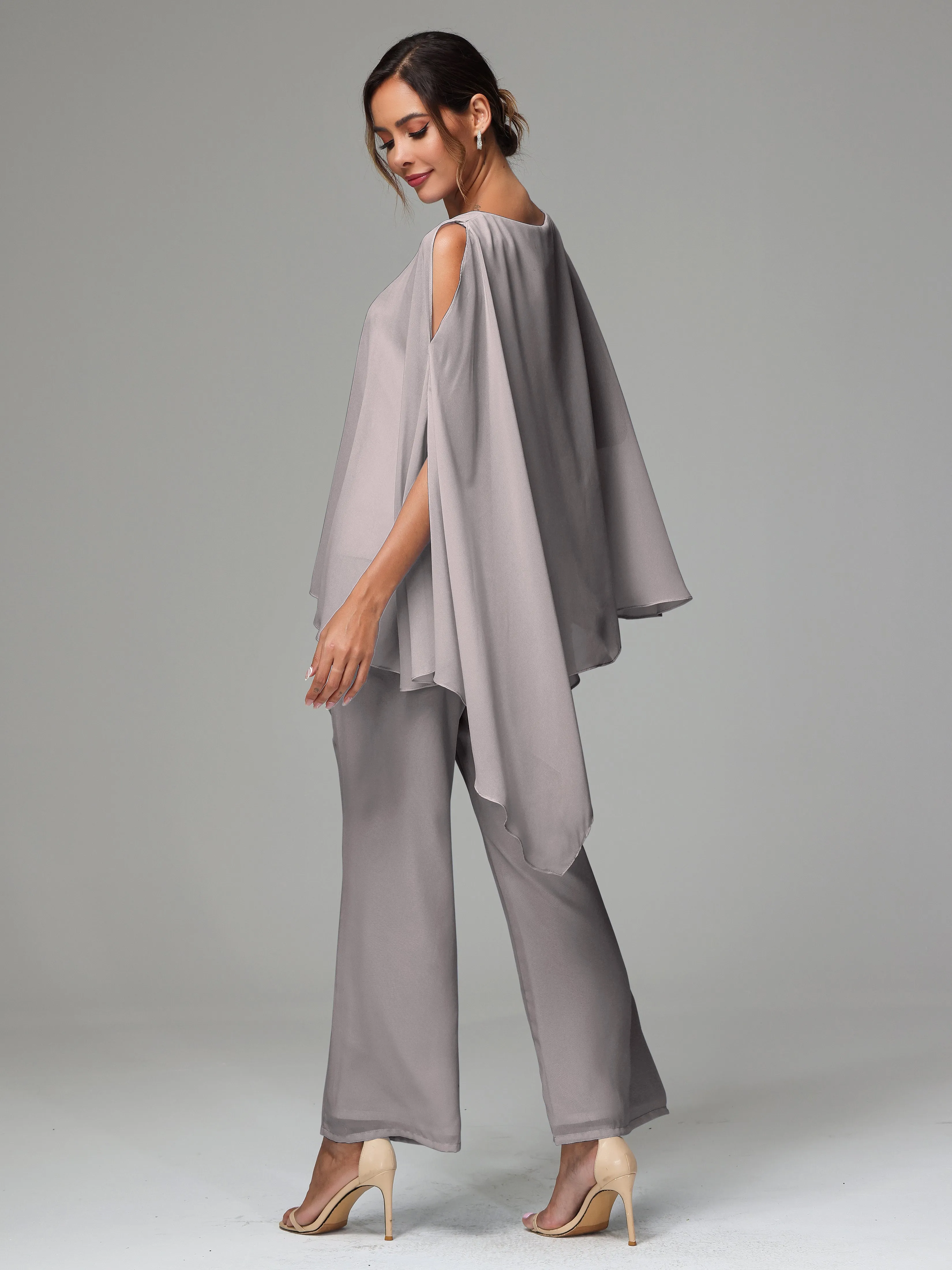 2 Pieces Flowy Split Sleeves Chiffon Mother Of The Bride Dress Pants Suits