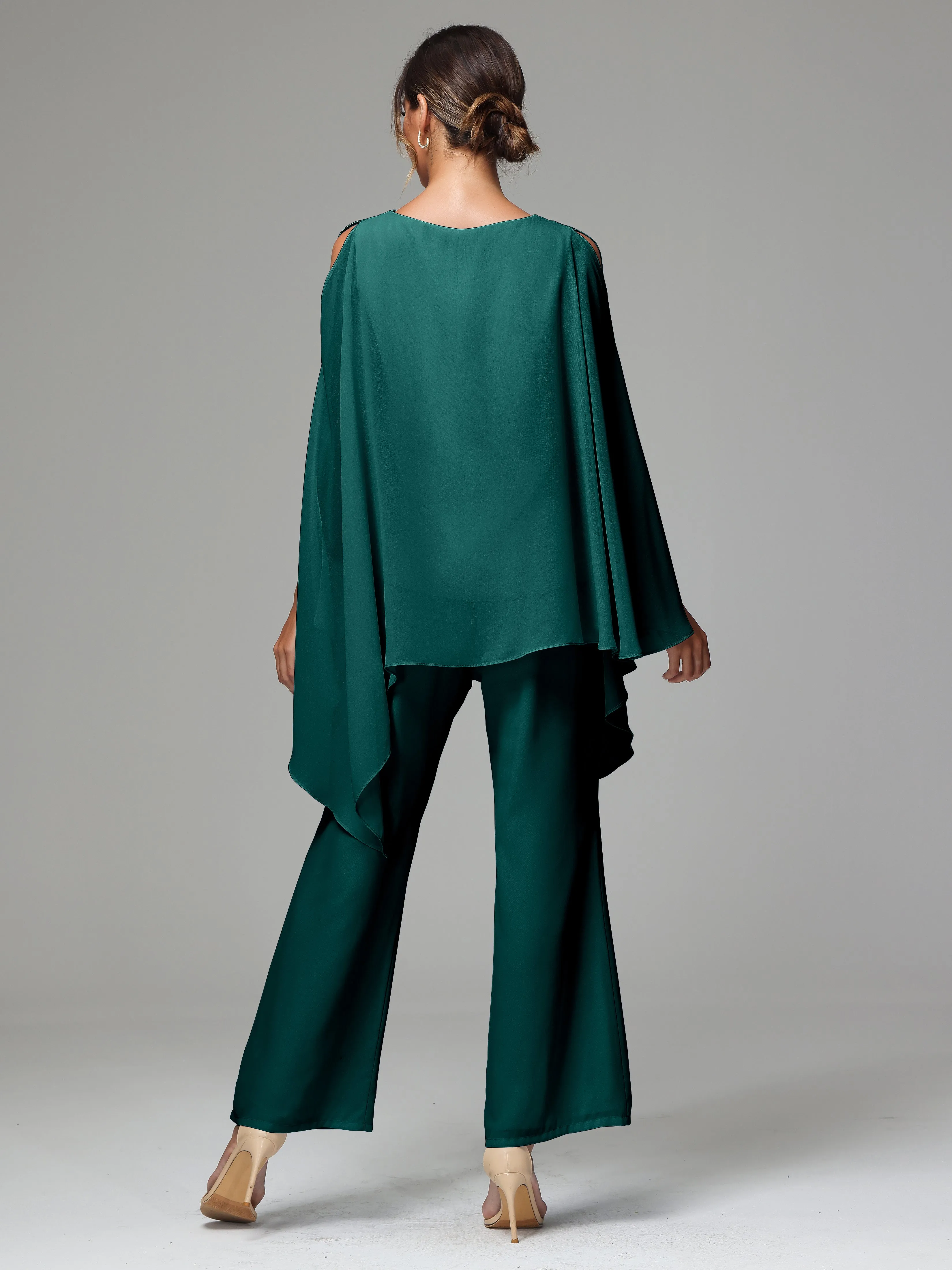 2 Pieces Flowy Split Sleeves Chiffon Mother Of The Bride Dress Pants Suits