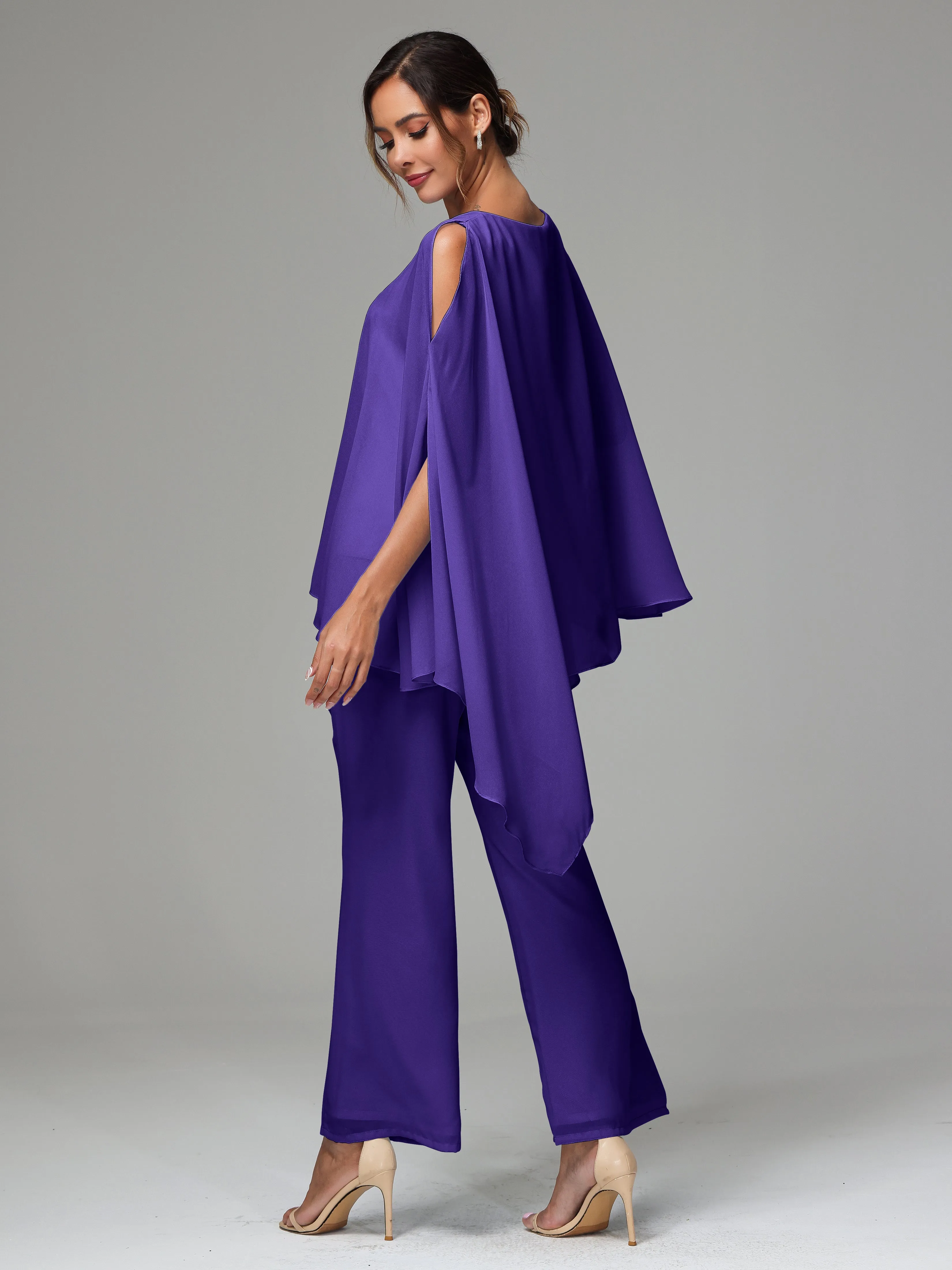 2 Pieces Flowy Split Sleeves Chiffon Mother Of The Bride Dress Pants Suits