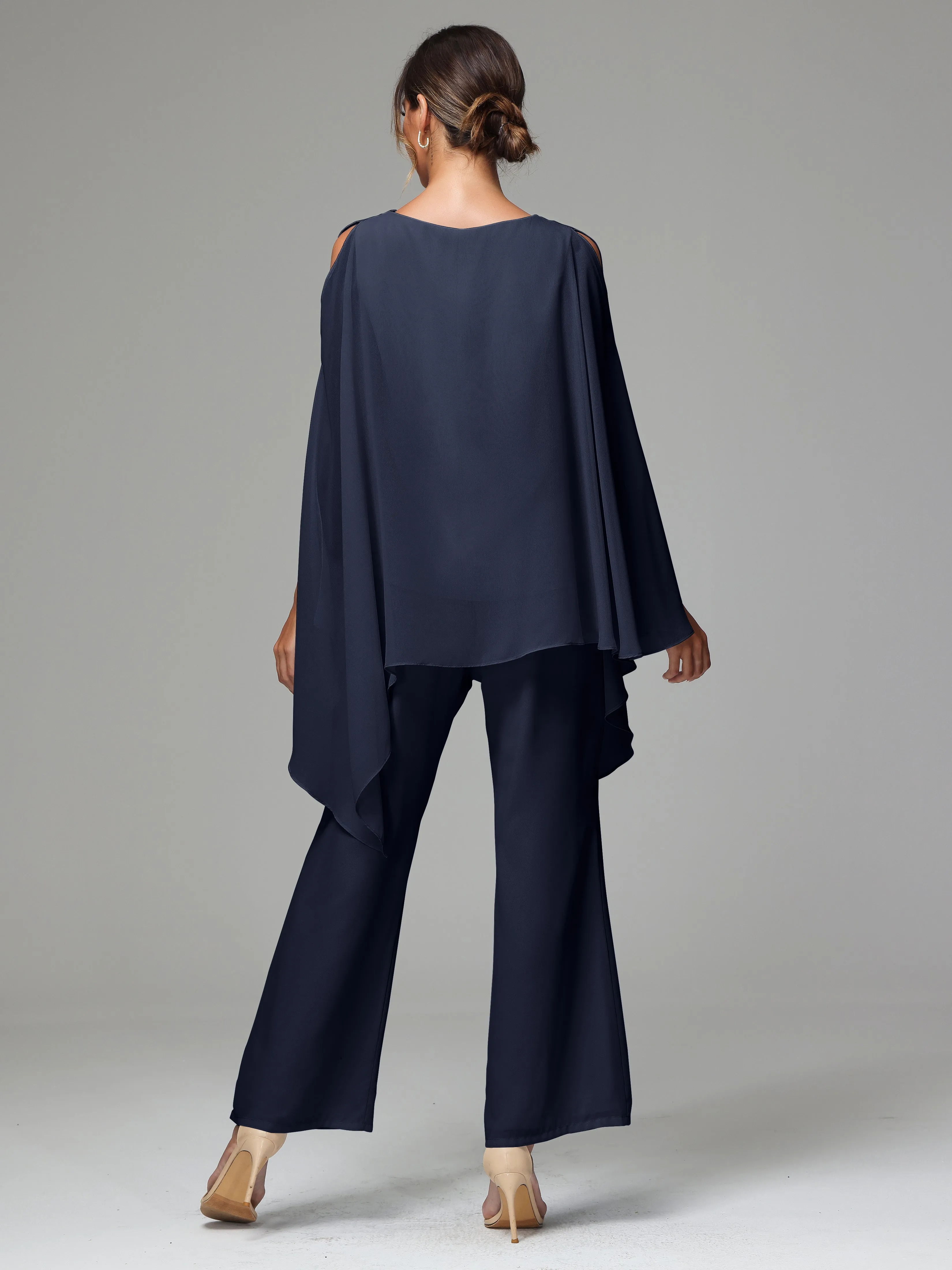 2 Pieces Flowy Split Sleeves Chiffon Mother Of The Bride Dress Pants Suits