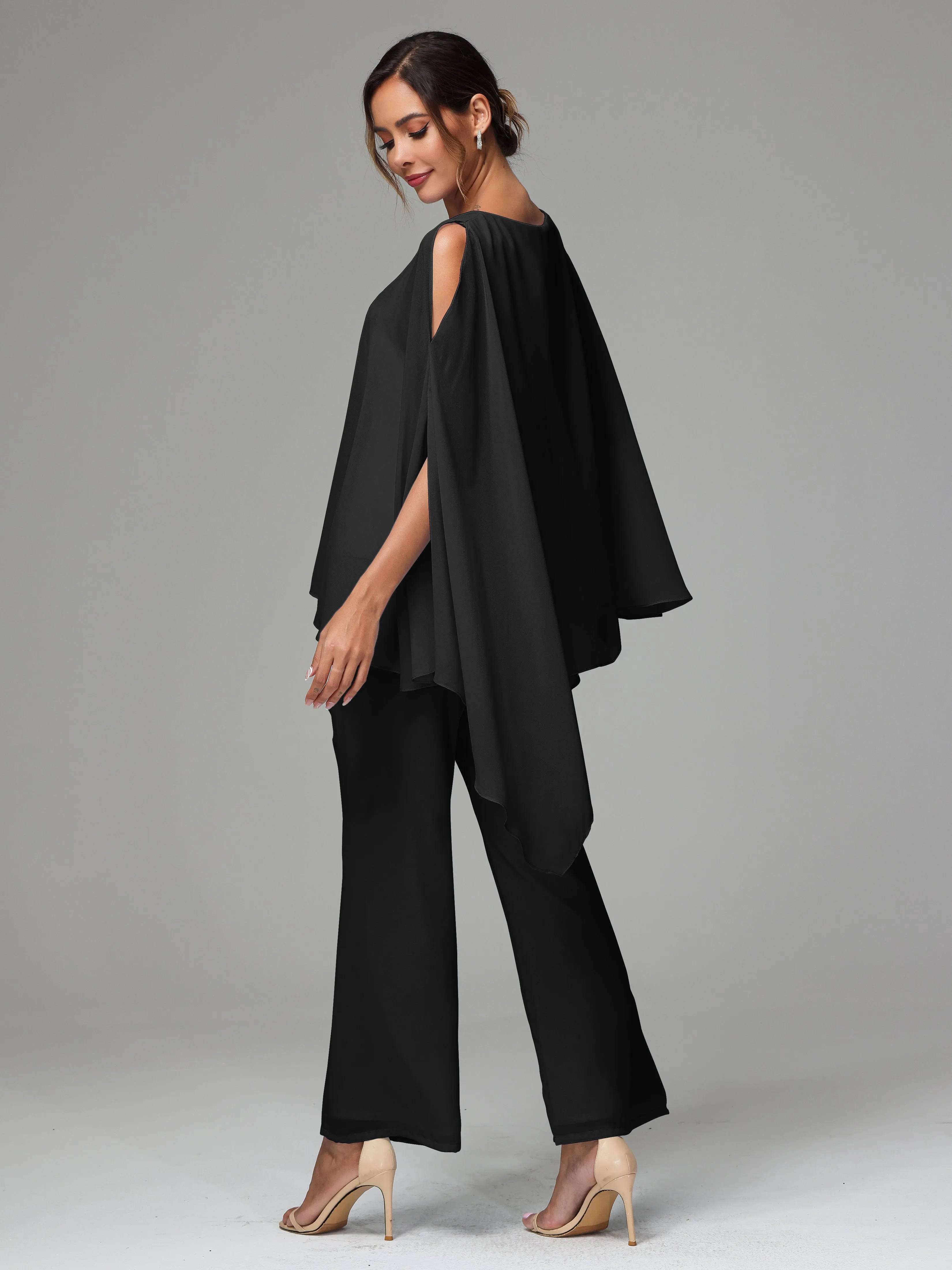 2 Pieces Flowy Split Sleeves Chiffon Mother Of The Bride Dress Pants Suits