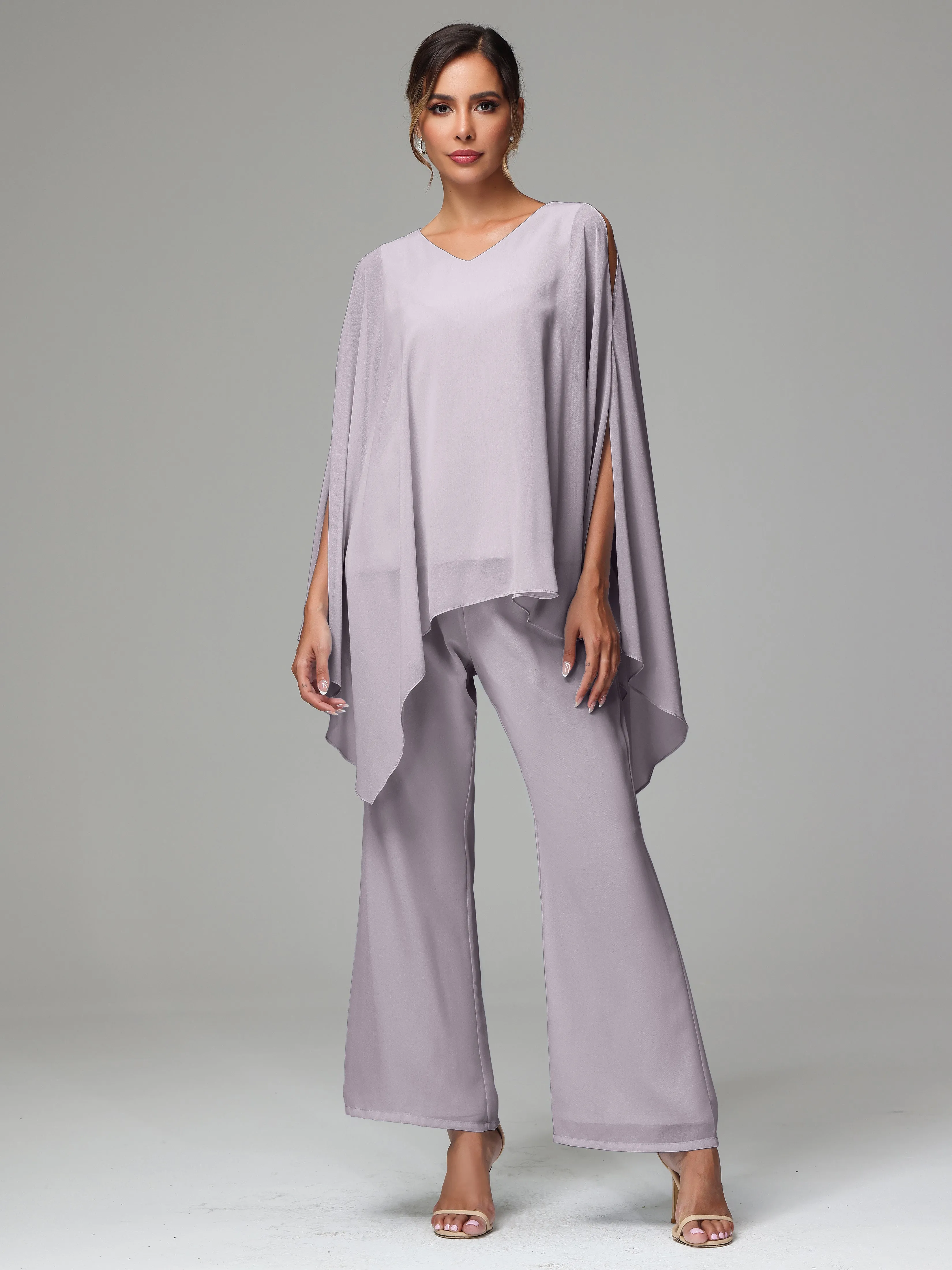 2 Pieces Flowy Split Sleeves Chiffon Mother Of The Bride Dress Pants Suits