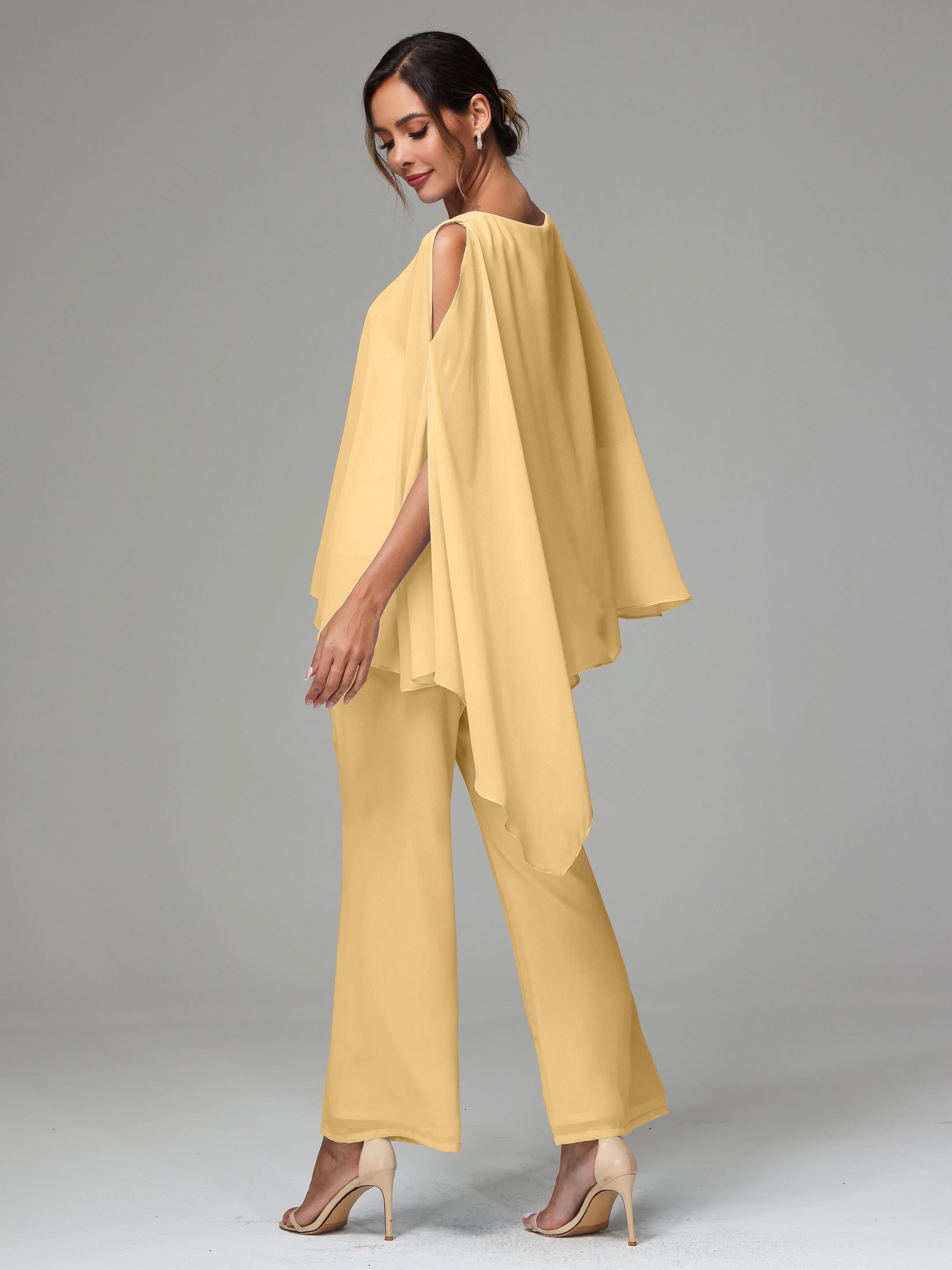 2 Pieces Flowy Split Sleeves Chiffon Mother Of The Bride Dress Pants Suits