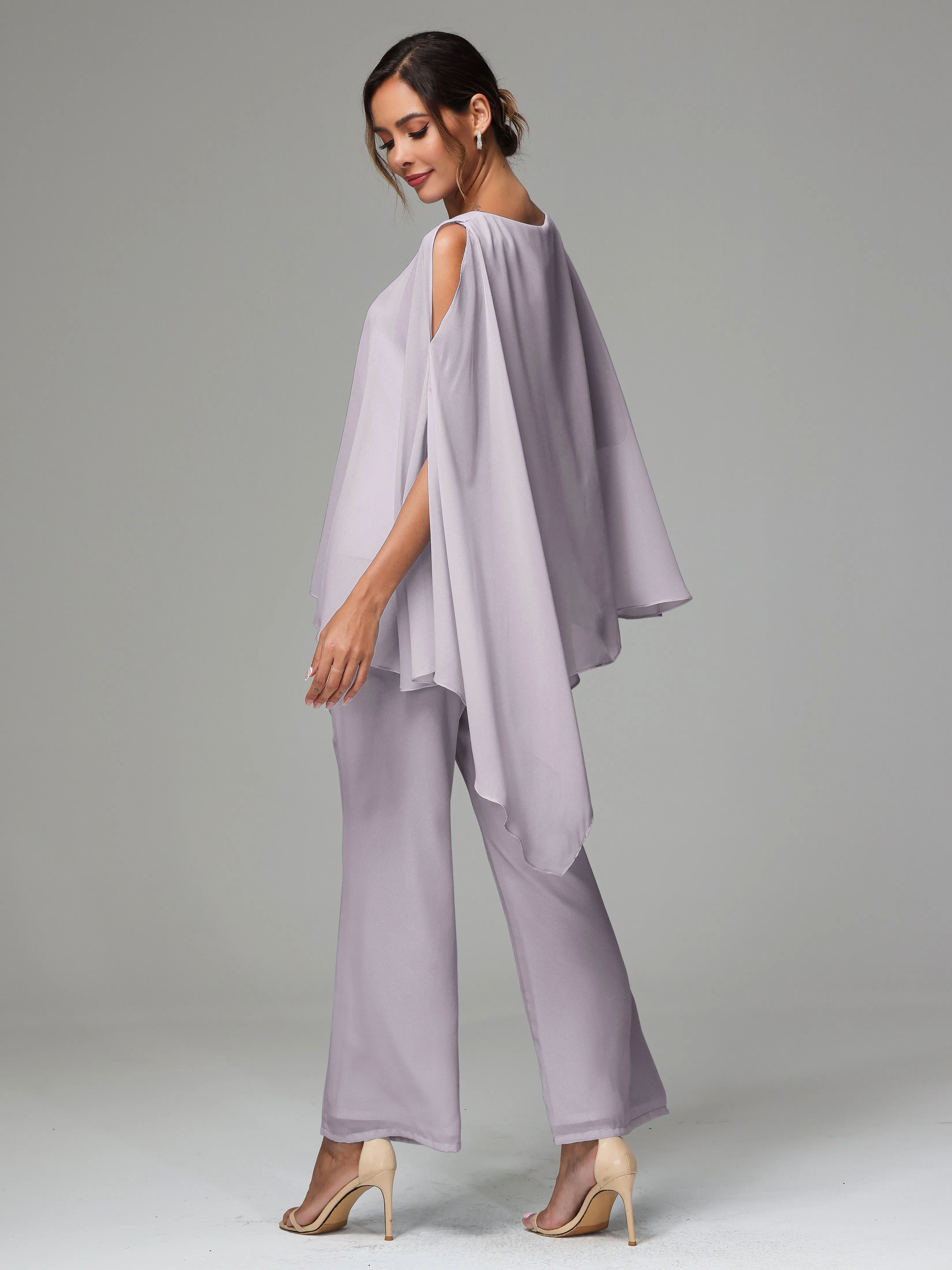 2 Pieces Flowy Split Sleeves Chiffon Mother Of The Bride Dress Pants Suits