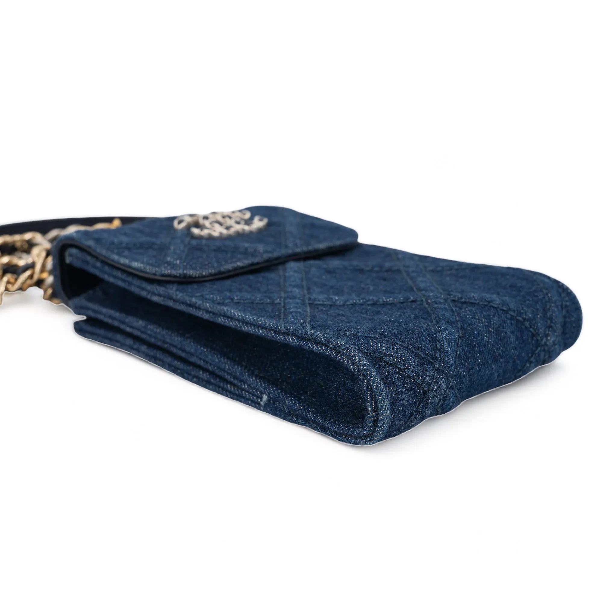 22P Denim Chanel 19 Phone Holder with Chain