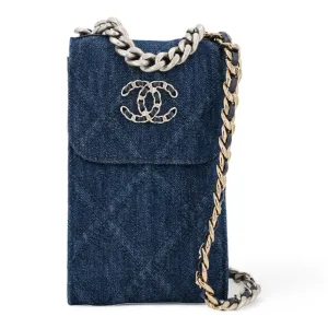 22P Denim Chanel 19 Phone Holder with Chain
