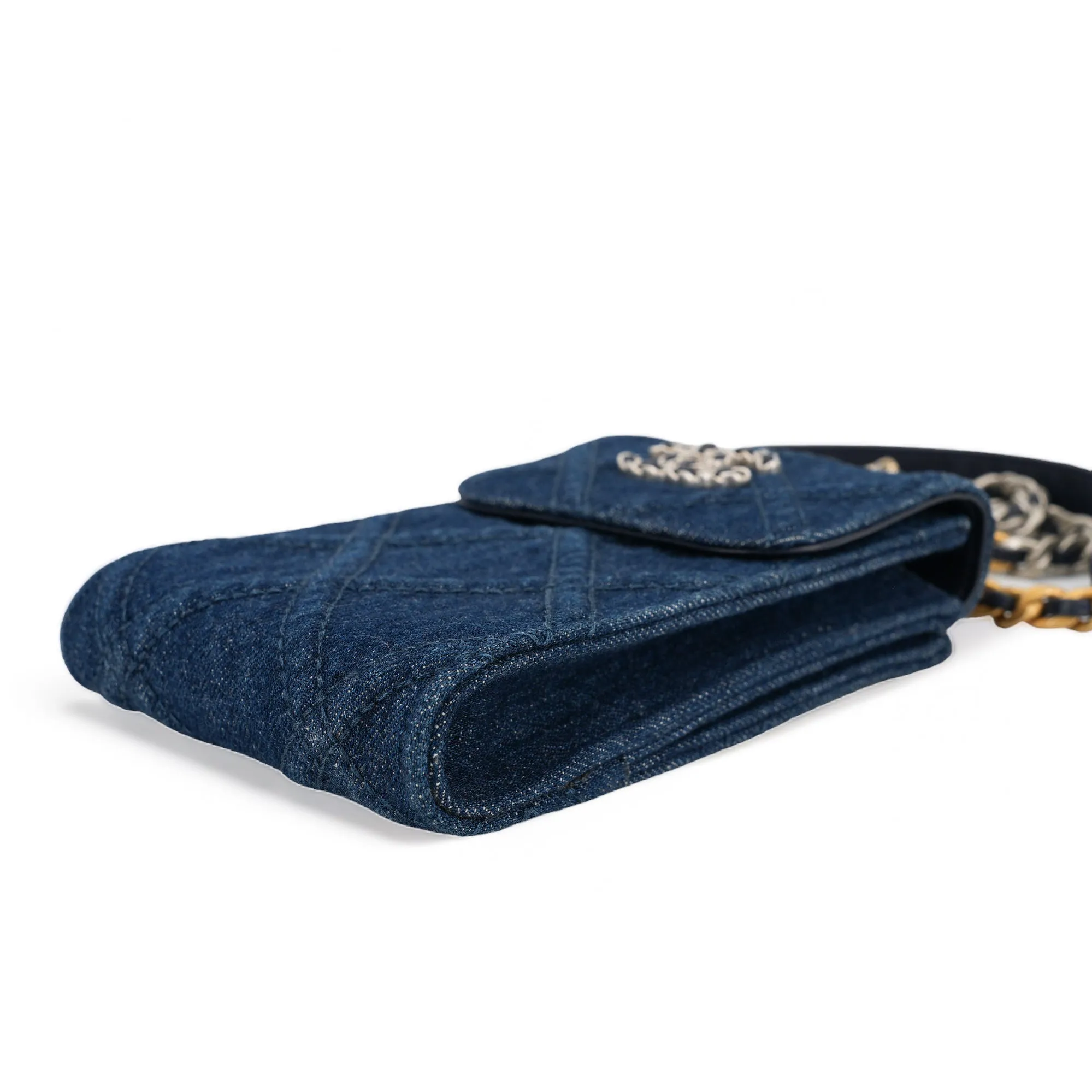 22P Denim Chanel 19 Phone Holder with Chain