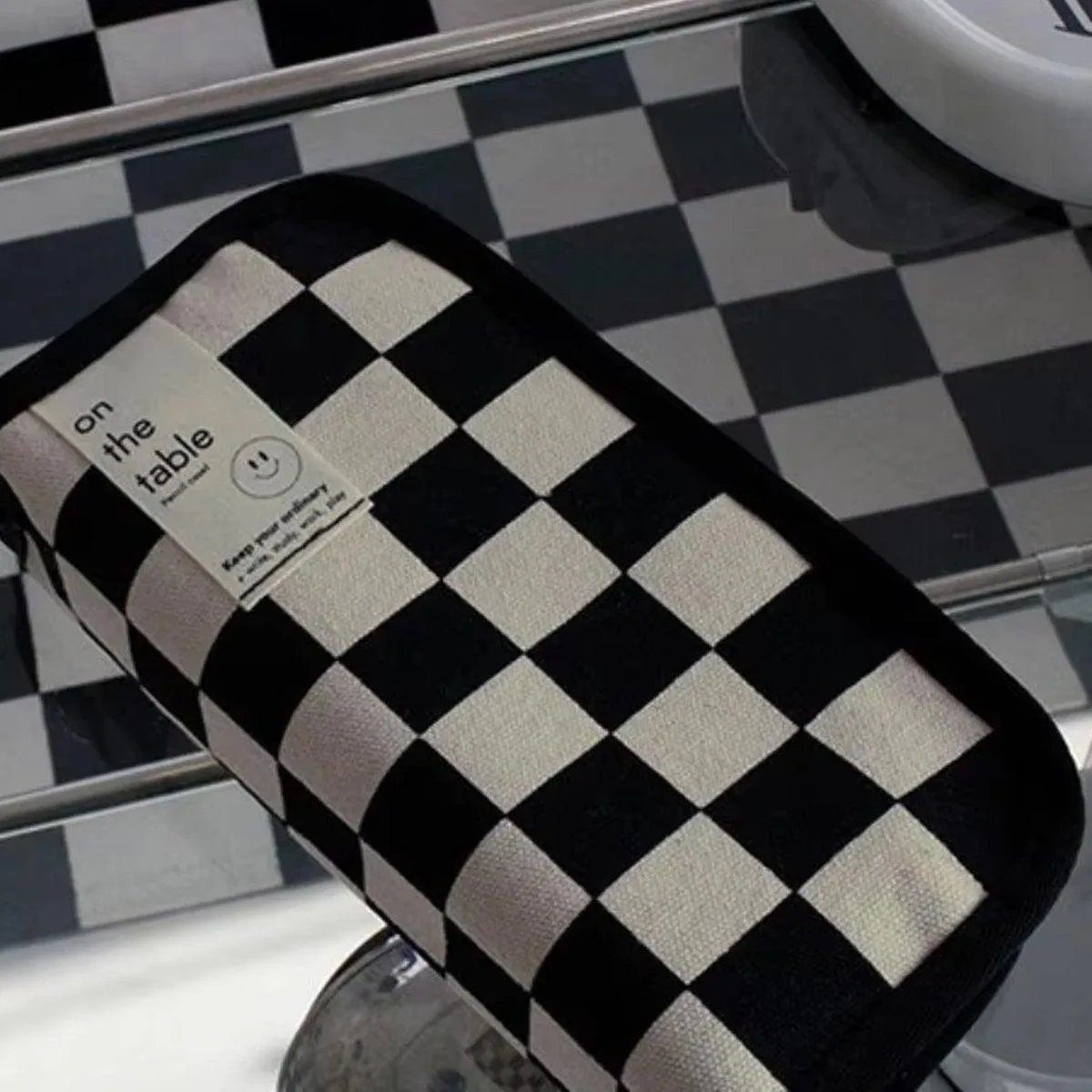 2PCS Student Checkerboard Pencil Bag Pencil Case Large Capacity Stationery Bags