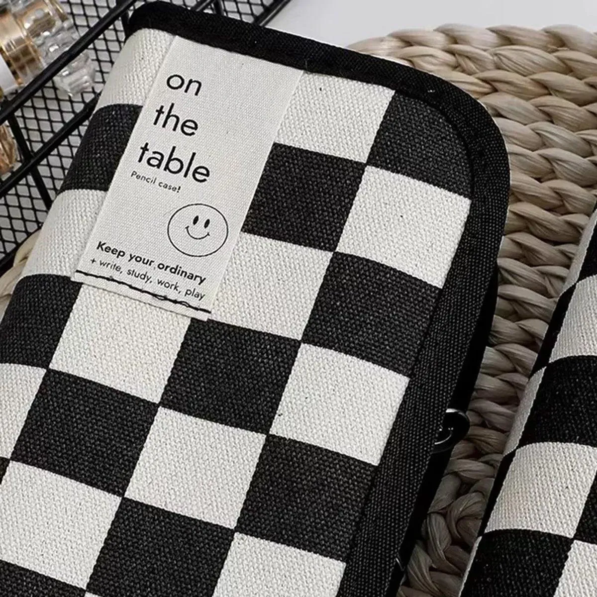 2PCS Student Checkerboard Pencil Bag Pencil Case Large Capacity Stationery Bags