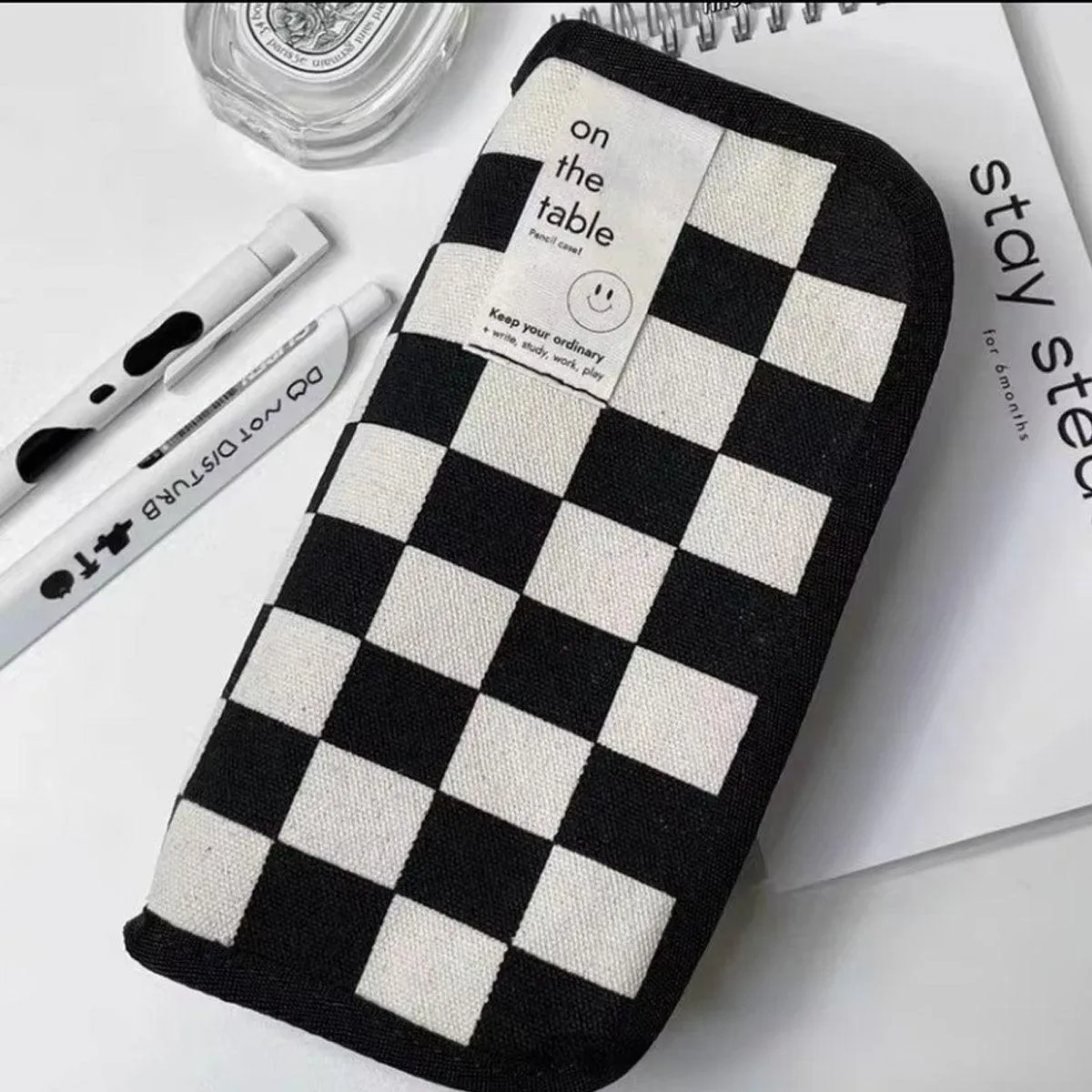 2PCS Student Checkerboard Pencil Bag Pencil Case Large Capacity Stationery Bags