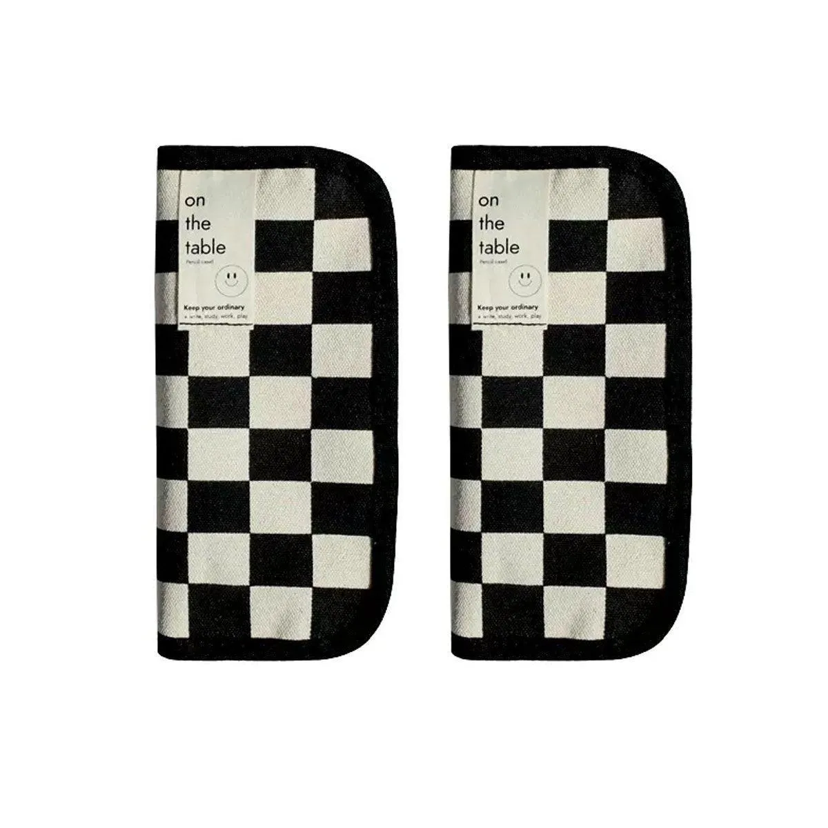 2PCS Student Checkerboard Pencil Bag Pencil Case Large Capacity Stationery Bags
