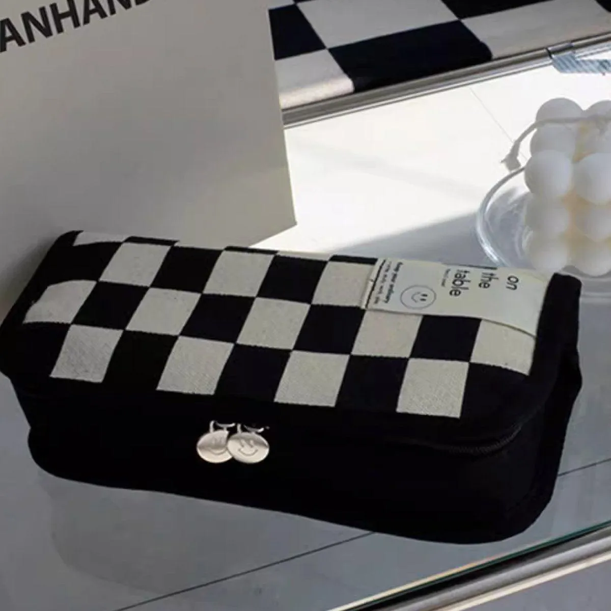 2PCS Student Checkerboard Pencil Bag Pencil Case Large Capacity Stationery Bags
