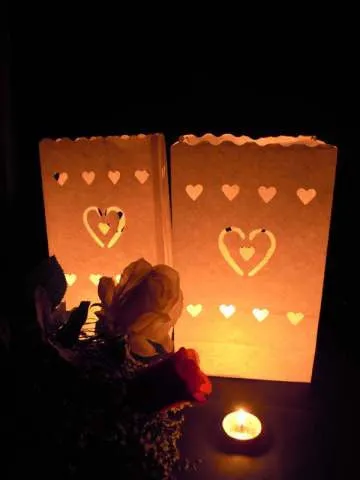 50 Pack White Heart in a Heart Luminary Paper Candle Tea Light Lantern Bags Wedding Garden Anniversary Birthday Night Decorations Evening Party