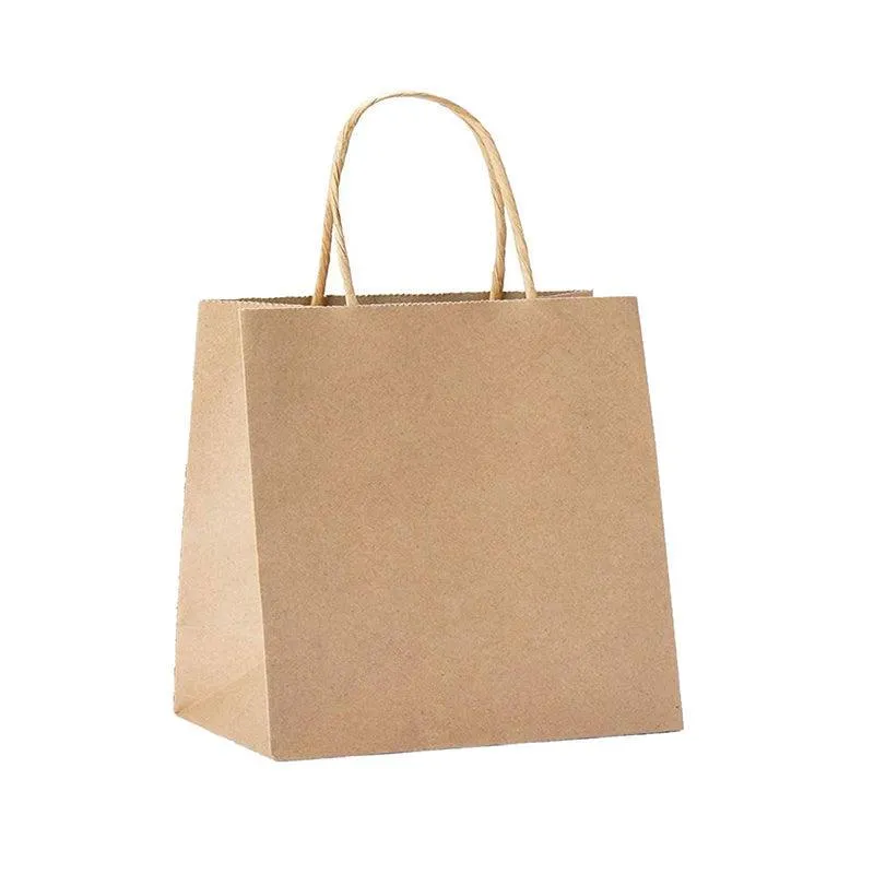 50X Kraft Paper Bags Gift Shopping Carry Craft Brown Bag With Handles