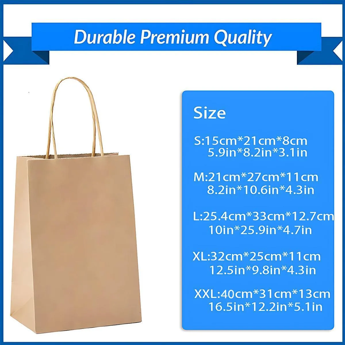 50X Kraft Paper Bags Gift Shopping Carry Craft Brown Bag With Handles