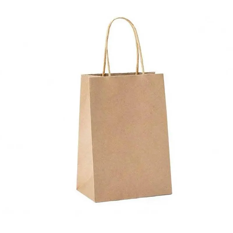 50X Kraft Paper Bags Gift Shopping Carry Craft Brown Bag With Handles