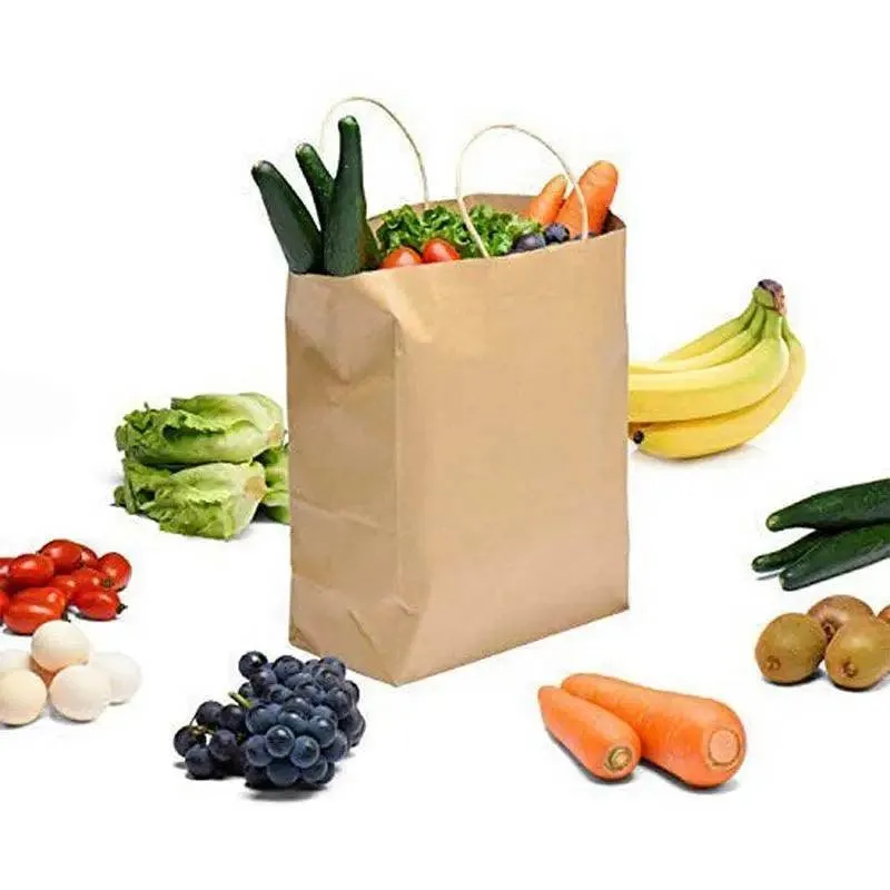 50X Kraft Paper Bags Gift Shopping Carry Craft Brown Bag With Handles