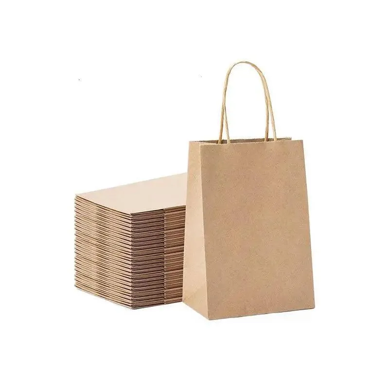 50X Kraft Paper Bags Gift Shopping Carry Craft Brown Bag With Handles