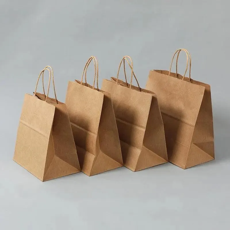 50X Kraft Paper Bags Gift Shopping Carry Craft Brown Bag With Handles
