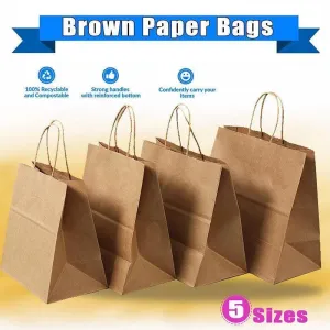50X Kraft Paper Bags Gift Shopping Carry Craft Brown Bag With Handles