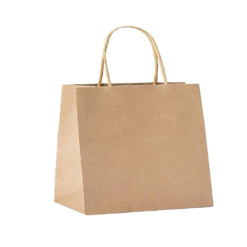 50X Kraft Paper Bags Gift Shopping Carry Craft Brown Bag With Handles
