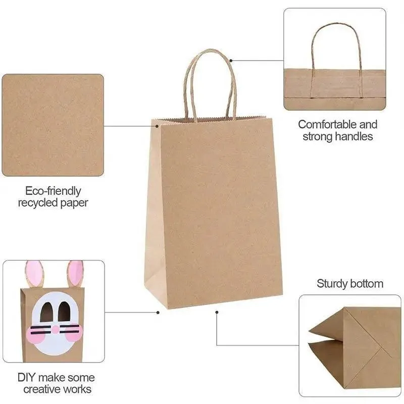 50X Kraft Paper Bags Gift Shopping Carry Craft Brown Bag With Handles