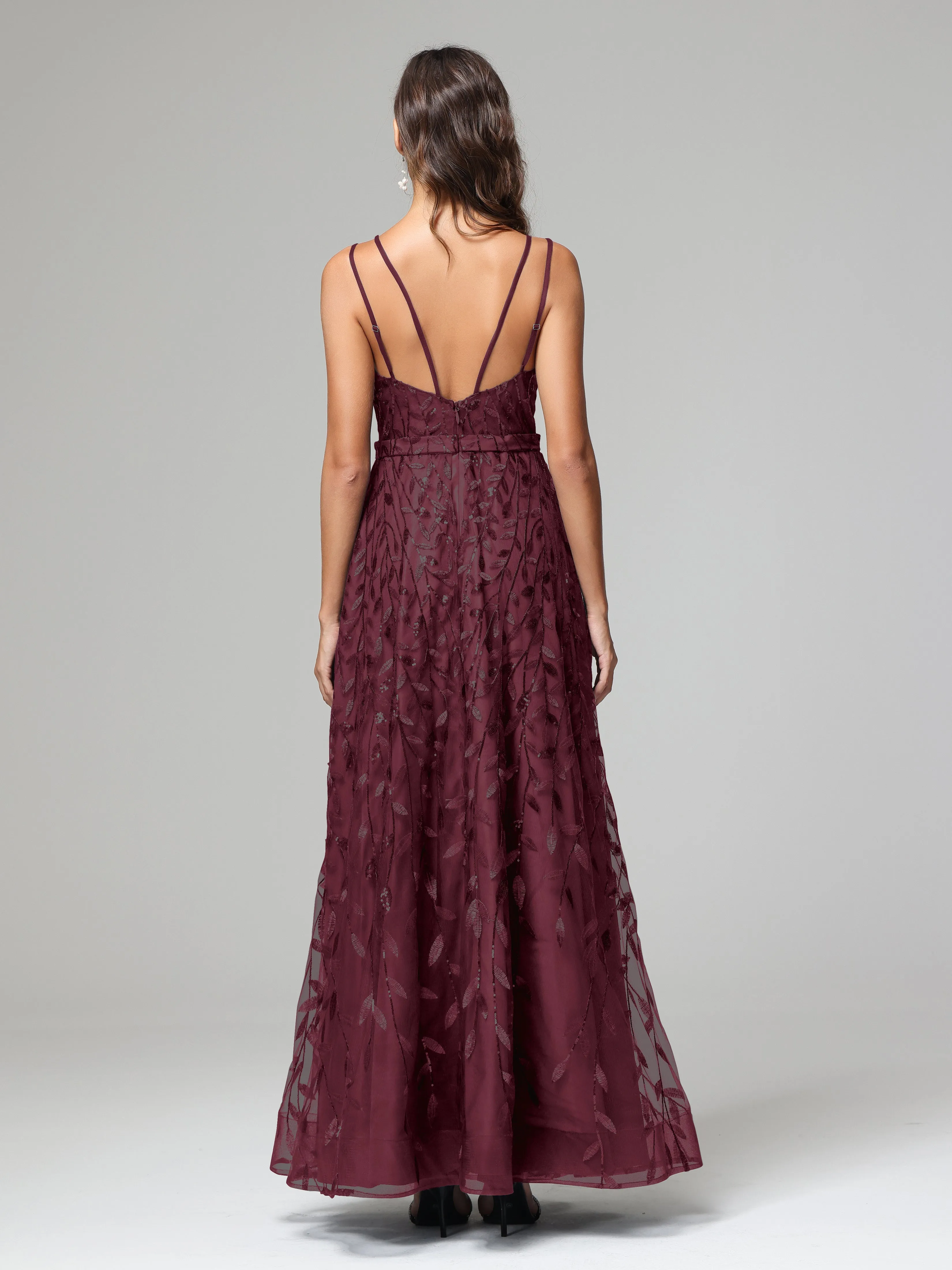 A-line Dark Navy Spaghetti Straps V-neck Lace Wedding Guest Dresses