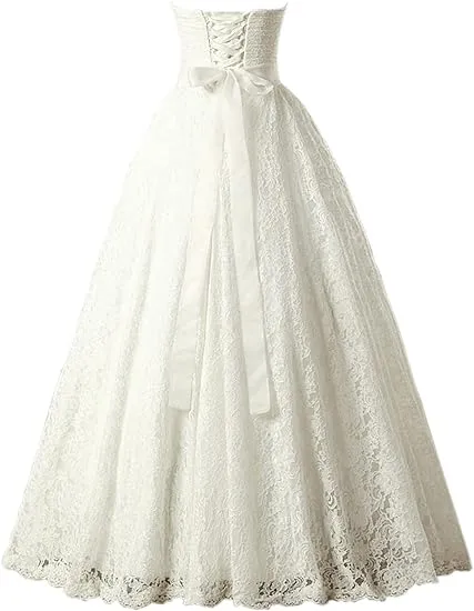 A-line Sweetheart Floor Length Lace Wedding Dresses Bridal Gown