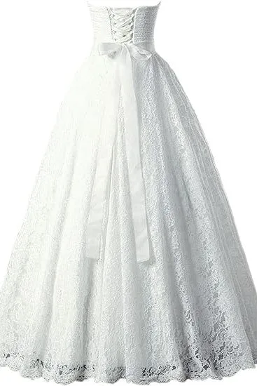 A-line Sweetheart Floor Length Lace Wedding Dresses Bridal Gown