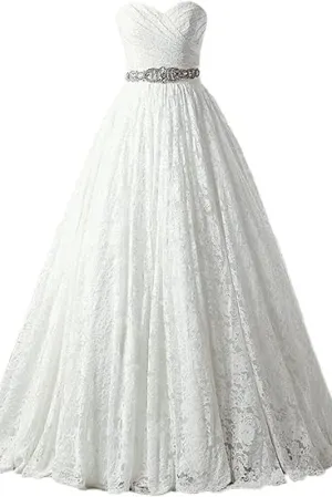 A-line Sweetheart Floor Length Lace Wedding Dresses Bridal Gown