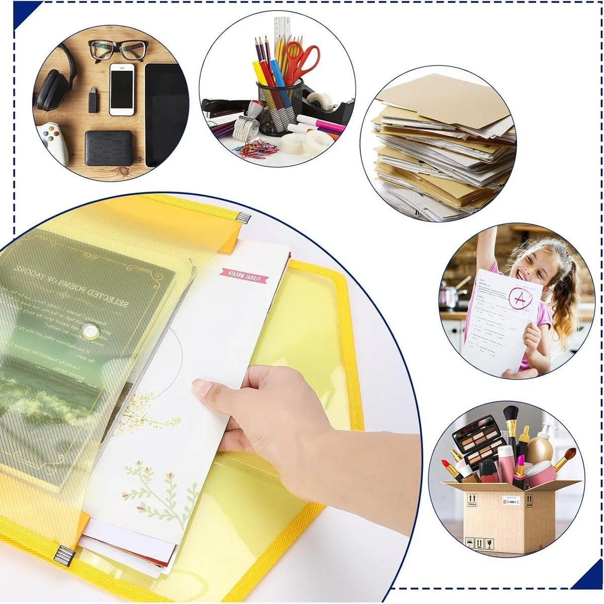 A4 Document Bag Plastic Clear Wallet Seal File Folder Paper Envelope Button Bag