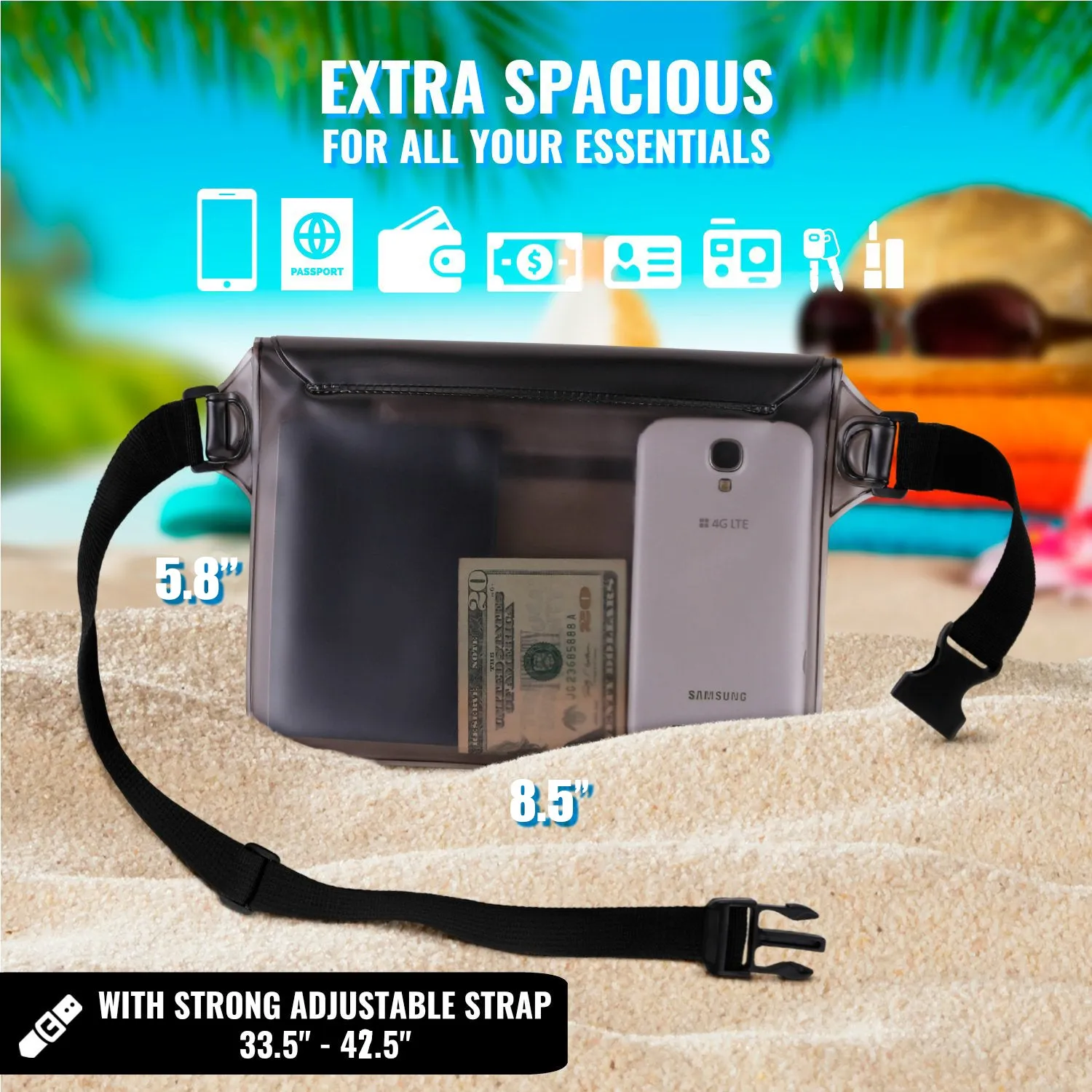 AiRunTech Waterproof Pouch with Waist Strap (2 Pack)