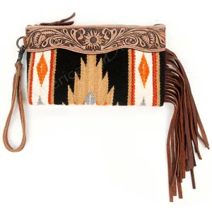 American Darling ADBG344D10 Wristlet Hand Tooled Saddle Blanket Genuine Leather Women Bag Western Handbag Purse