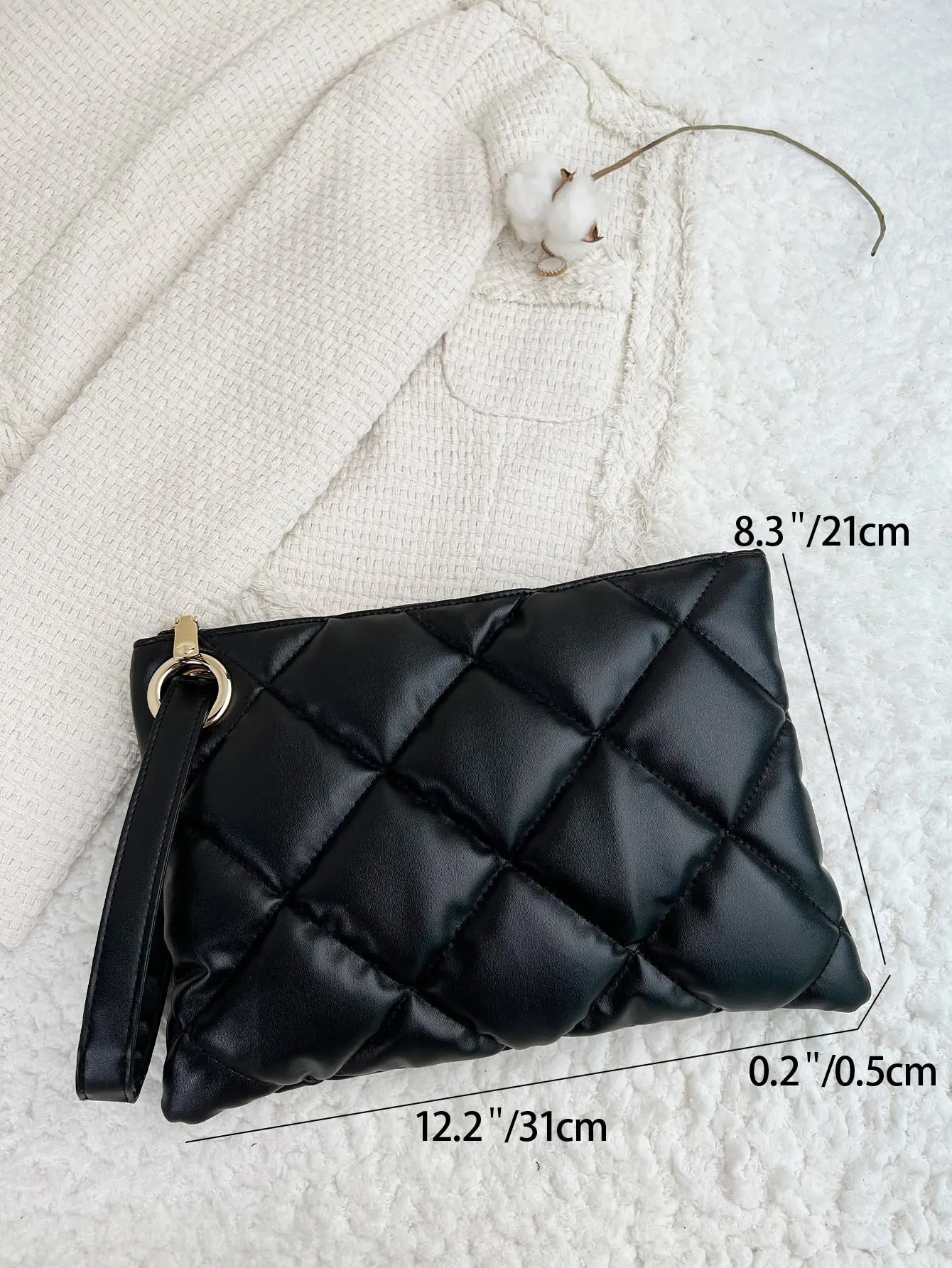 Argyle Quilted Square Bag - Black