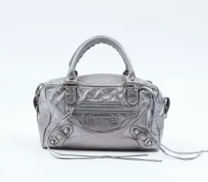 Balenciaga Metallic Silver 2 Way City Motocross Small Bag