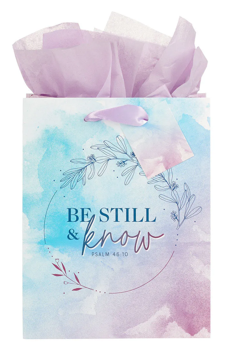 Be Still & Know Lilac and Blue Watercolor Floral Medium Gift Bag
