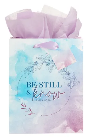 Be Still & Know Lilac and Blue Watercolor Floral Medium Gift Bag