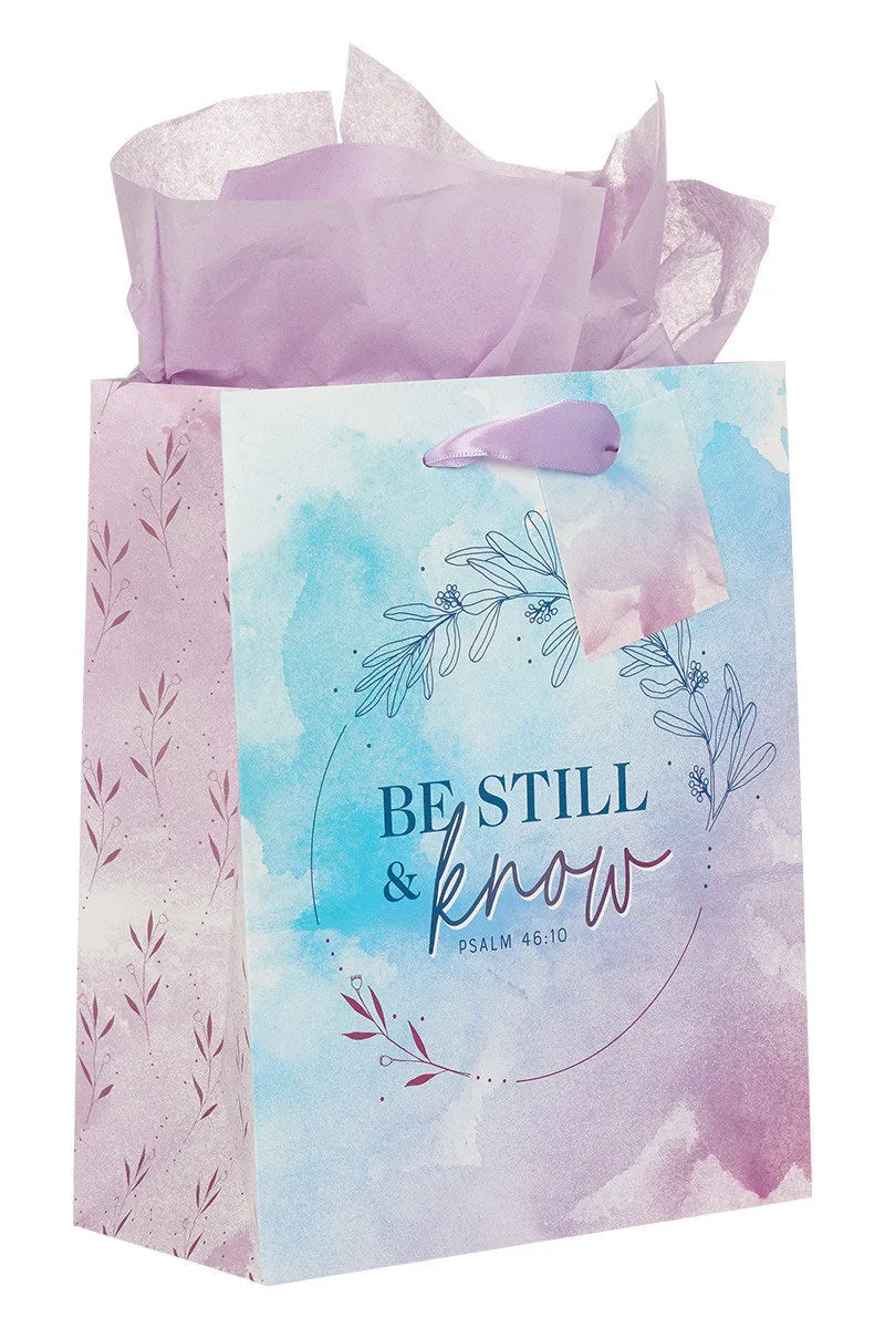 Be Still & Know Lilac and Blue Watercolor Floral Medium Gift Bag