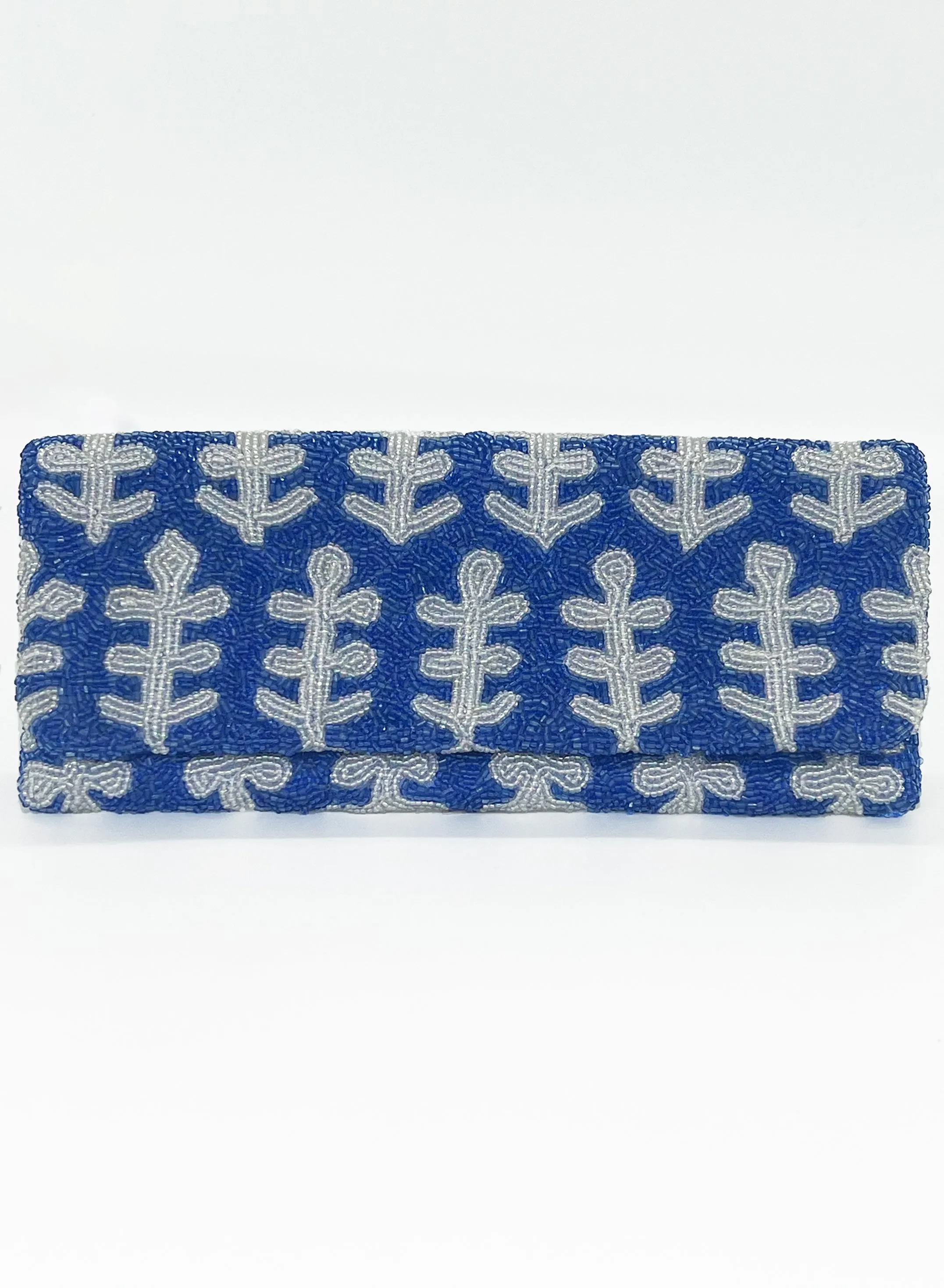 Beaded Clutch- Fern White Blue